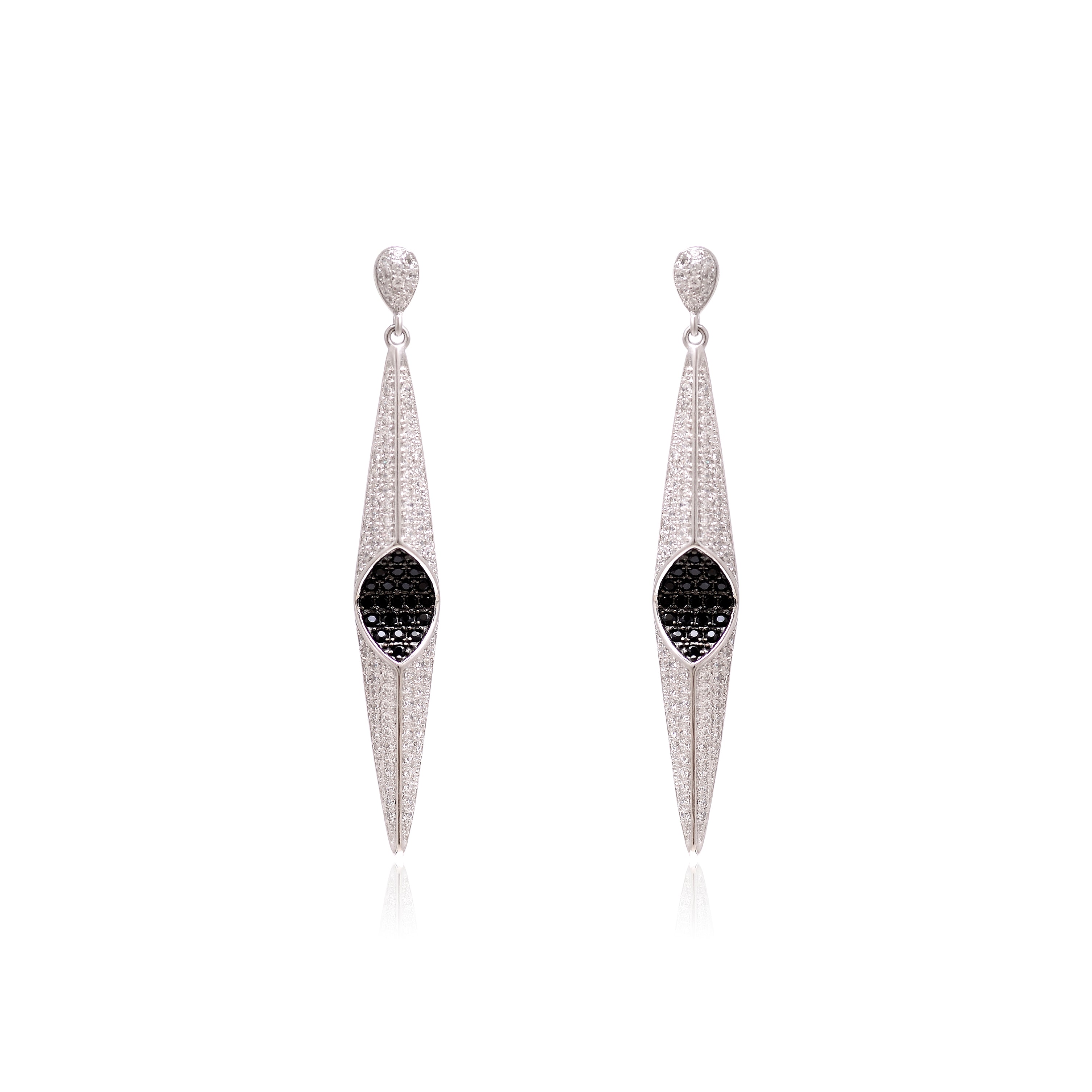 Black & Clear CZ Geometric Drop Earrings