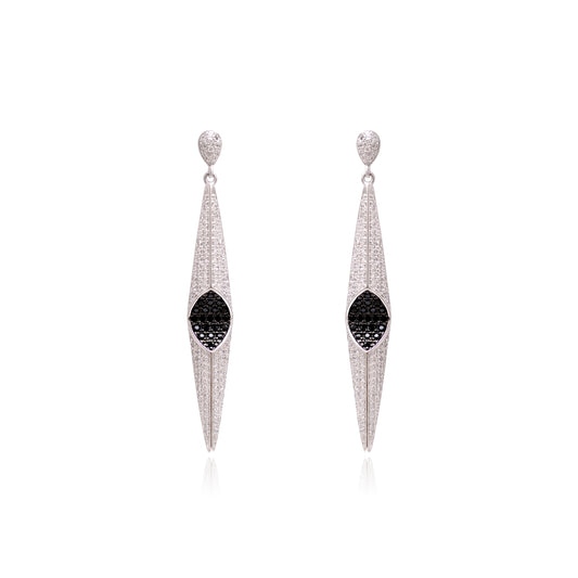 Black & Clear CZ Geometric Drop Earrings