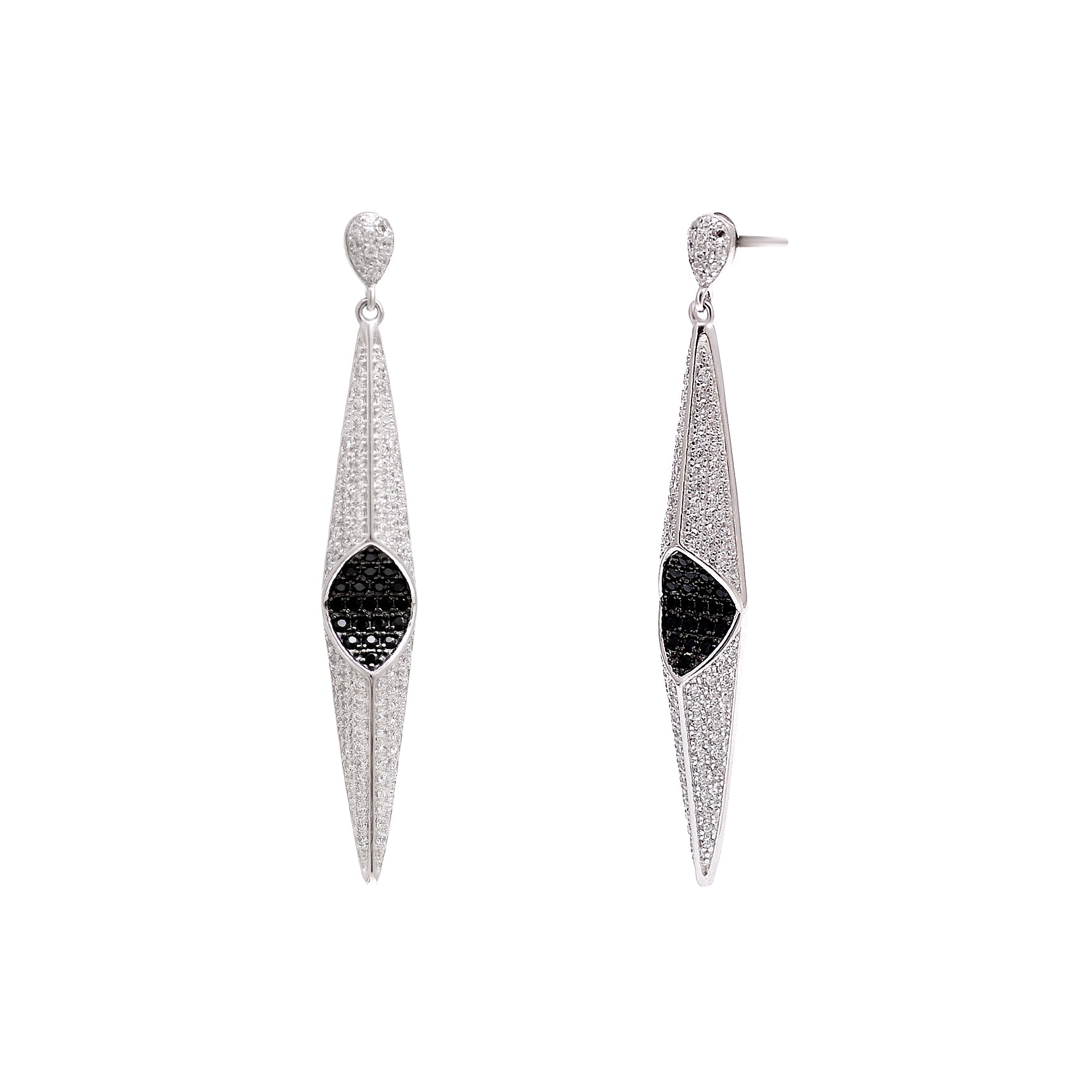 Black & Clear CZ Geometric Drop Earrings