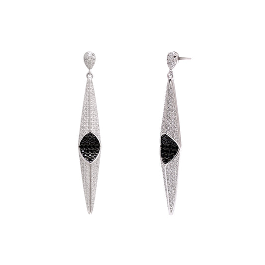 Black & Clear CZ Geometric Drop Earrings