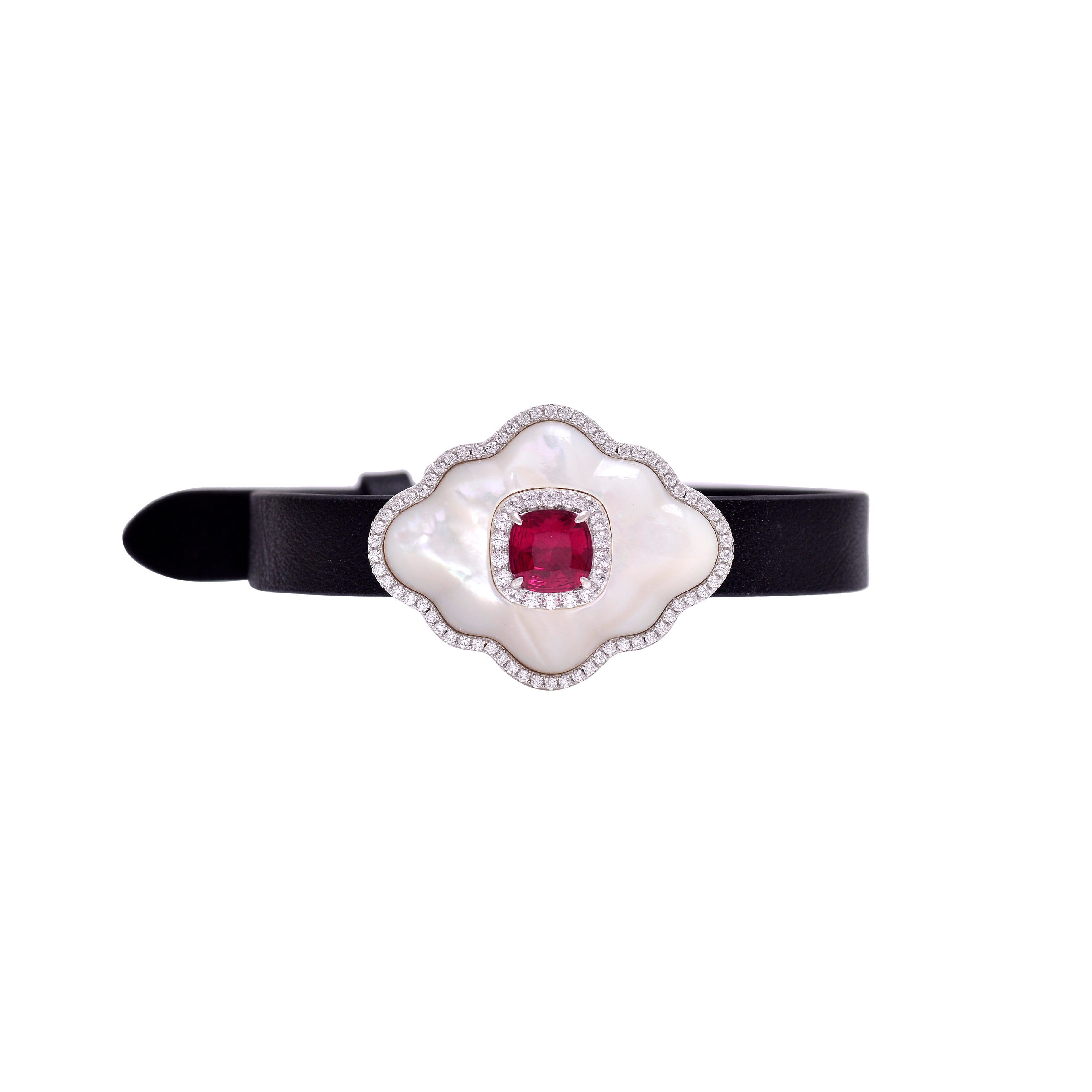 White Mother of Pearl Sterling Silver Floral Strap