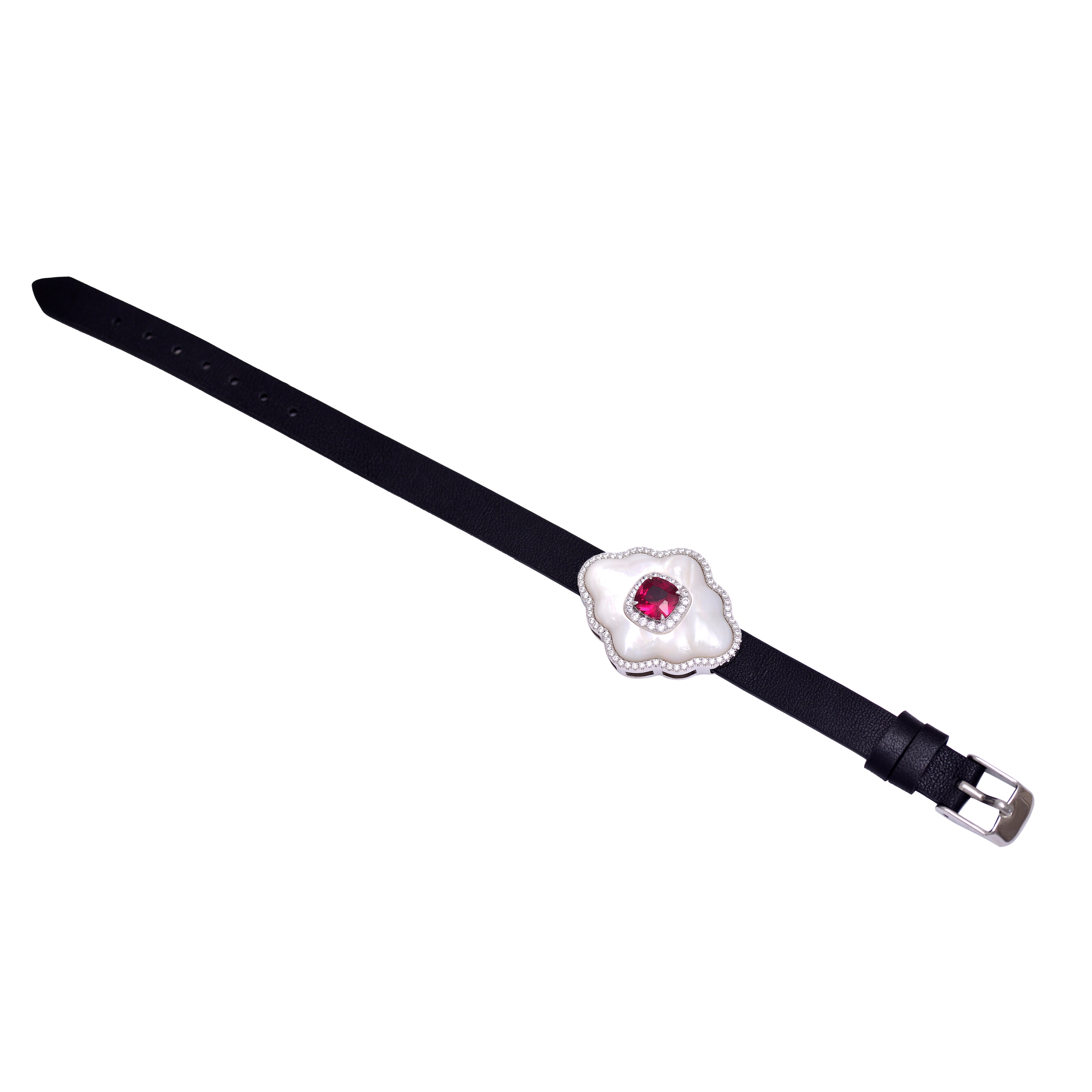 White Mother of Pearl Sterling Silver Floral Strap