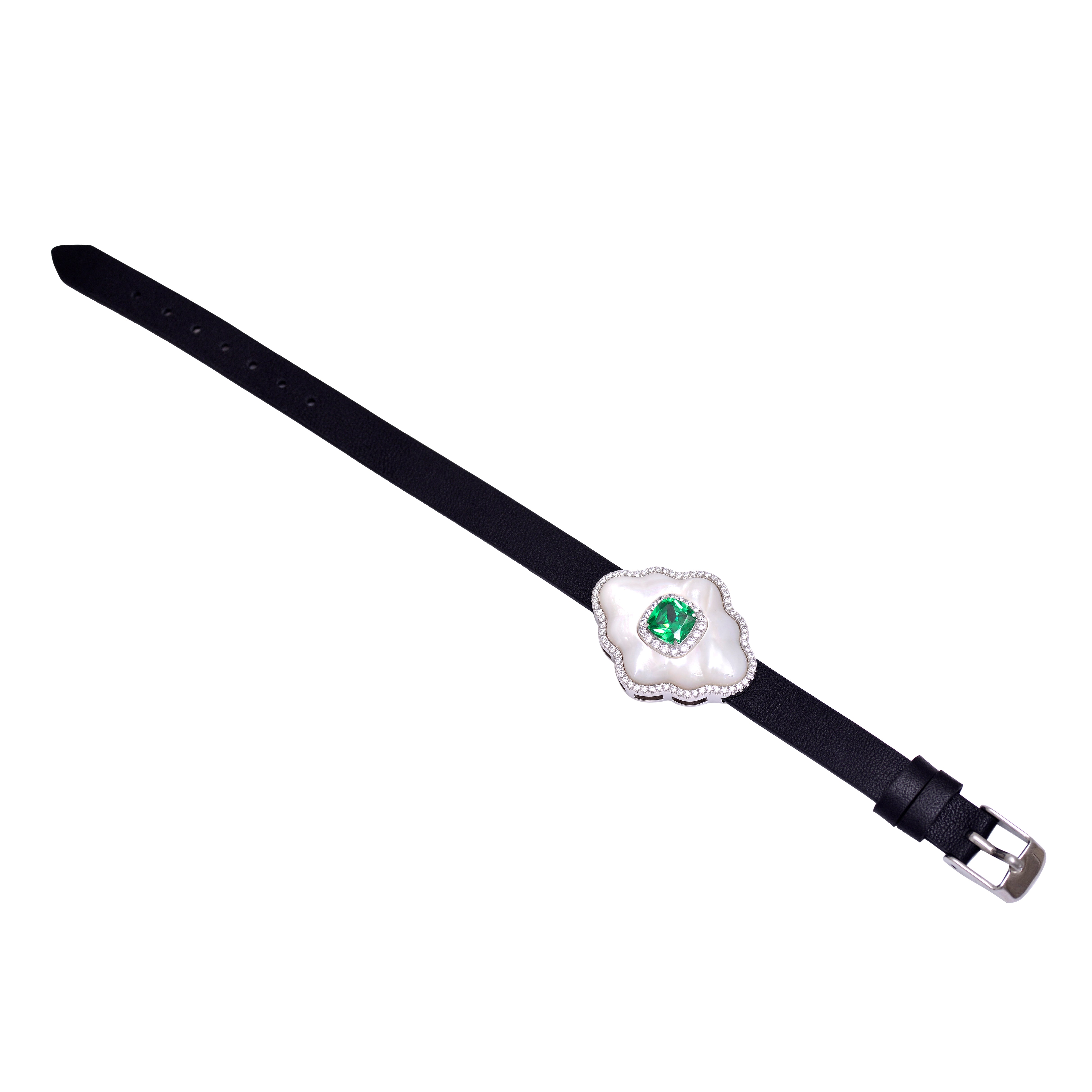 White Mother of Pearl Sterling Silver Floral Strap