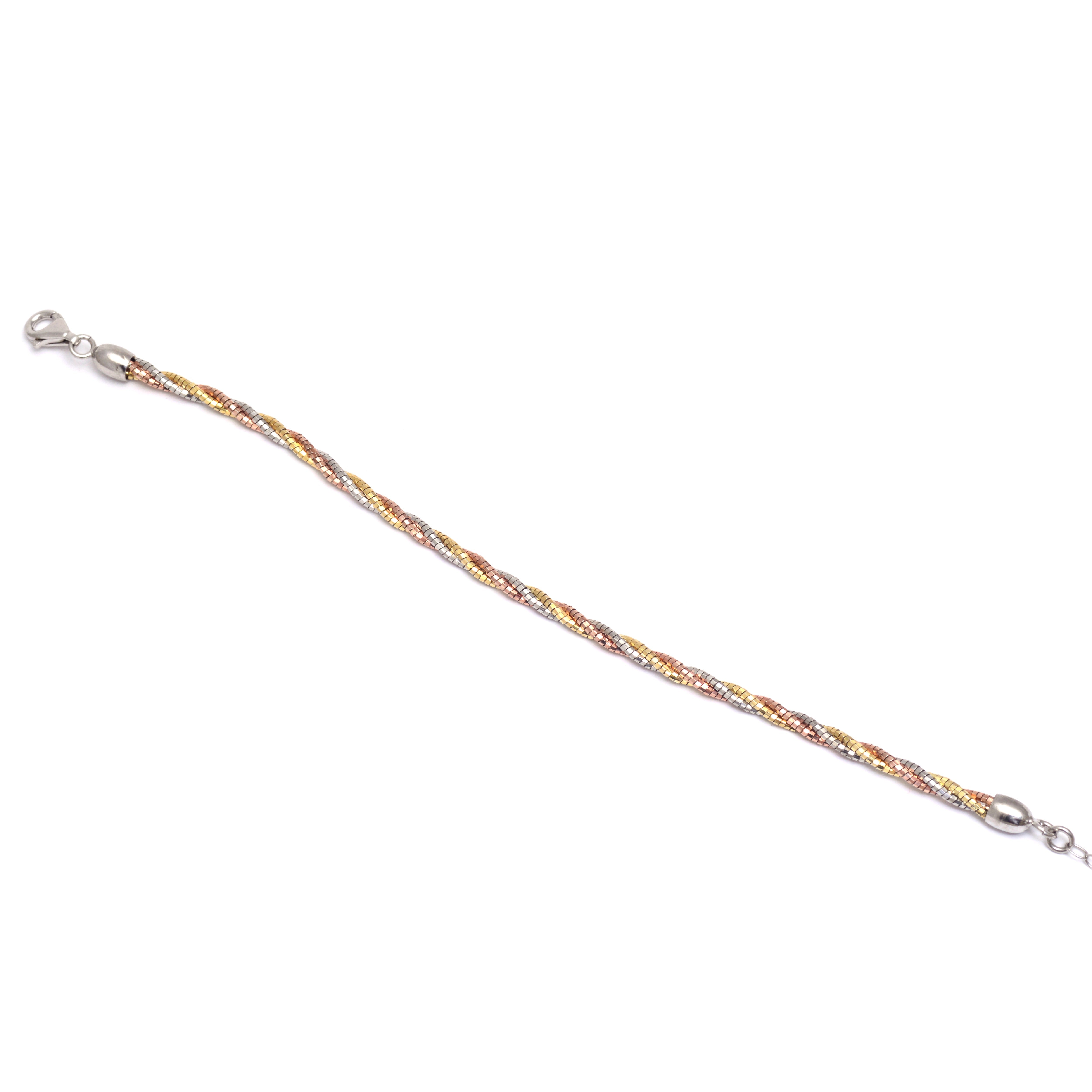 Tri-Color Braided Link Bracelet 925 Sterling Silver