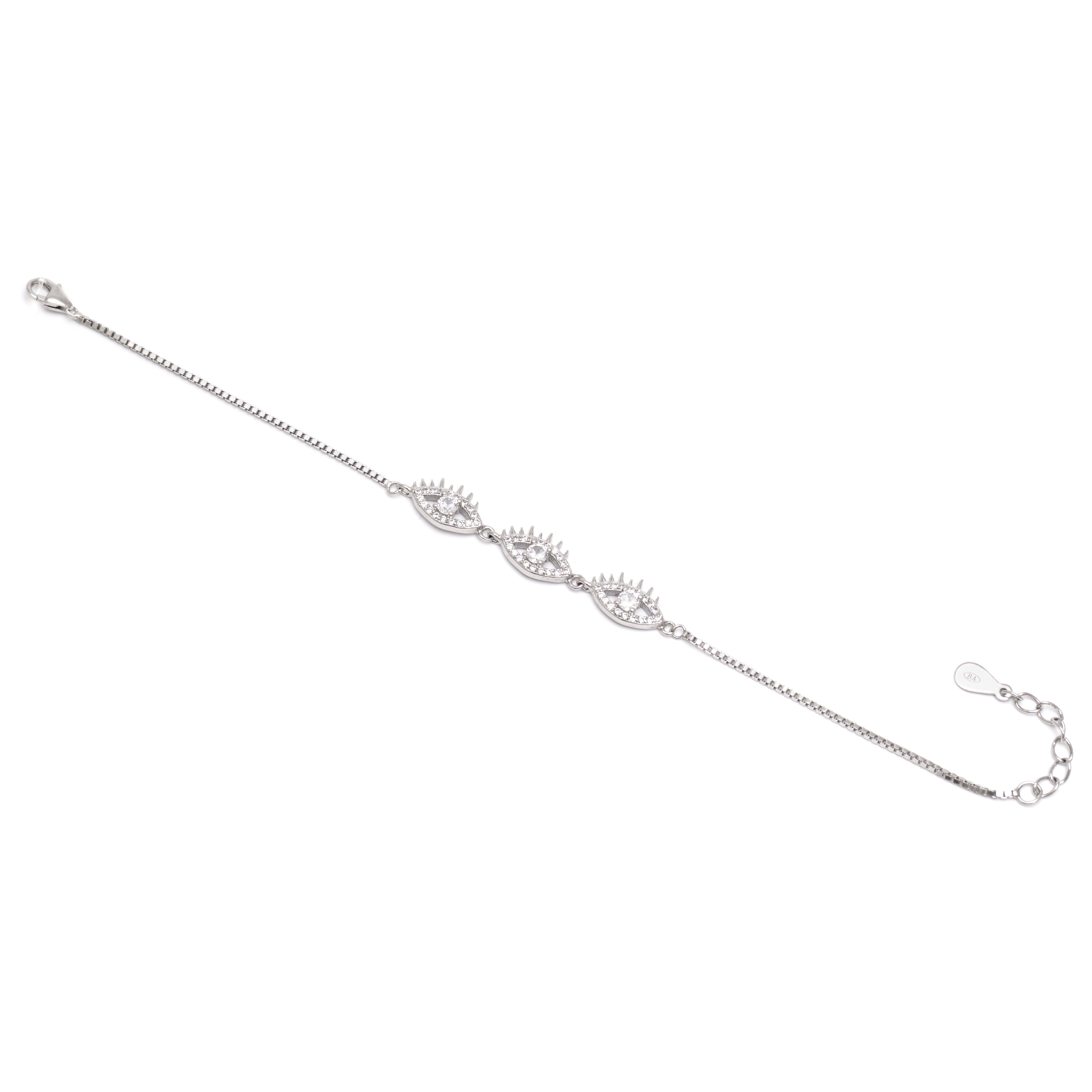 Triple Evil Eye Bracelet 925 Sterling Silver