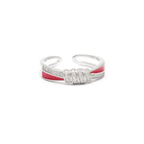 Red Enamel & CZ Cuff Ring 925 Sterling Silver