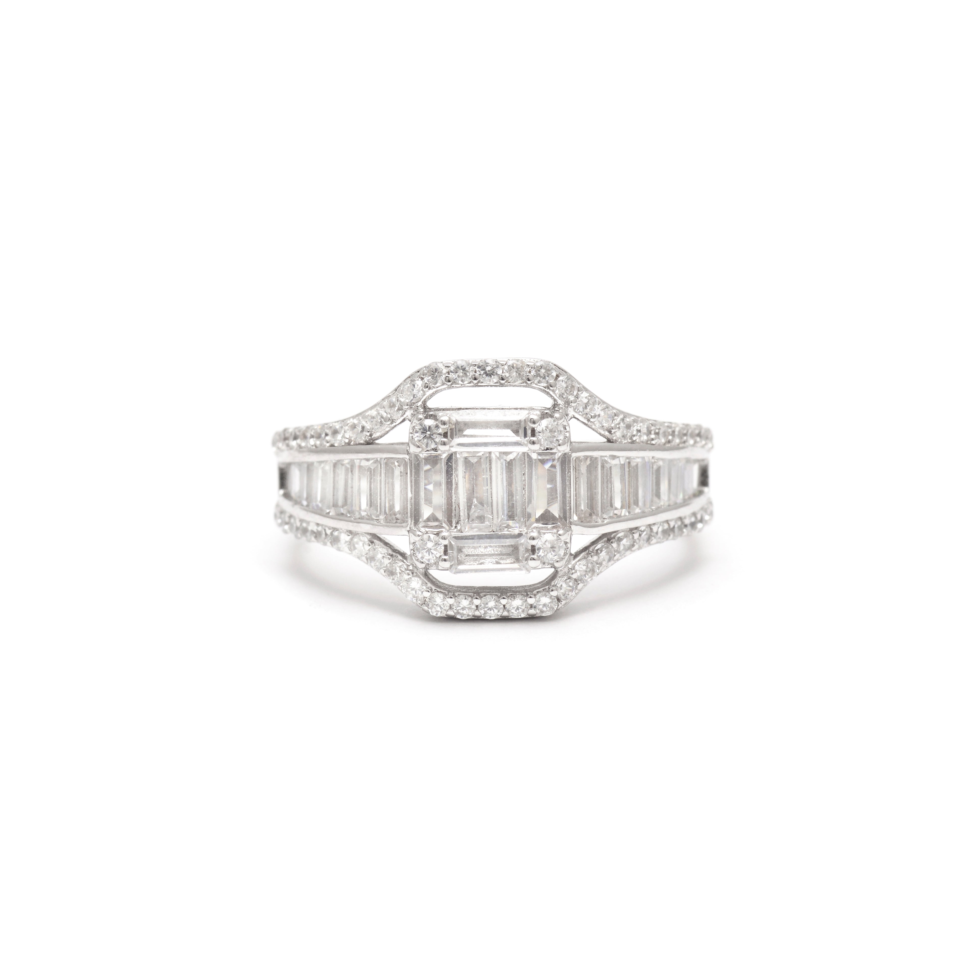 Baguette Cluster Ring 925 Sterling Silver