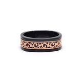 Black Ceramic & Rose Gold Filigree Band Ring 925 Sterling Silver