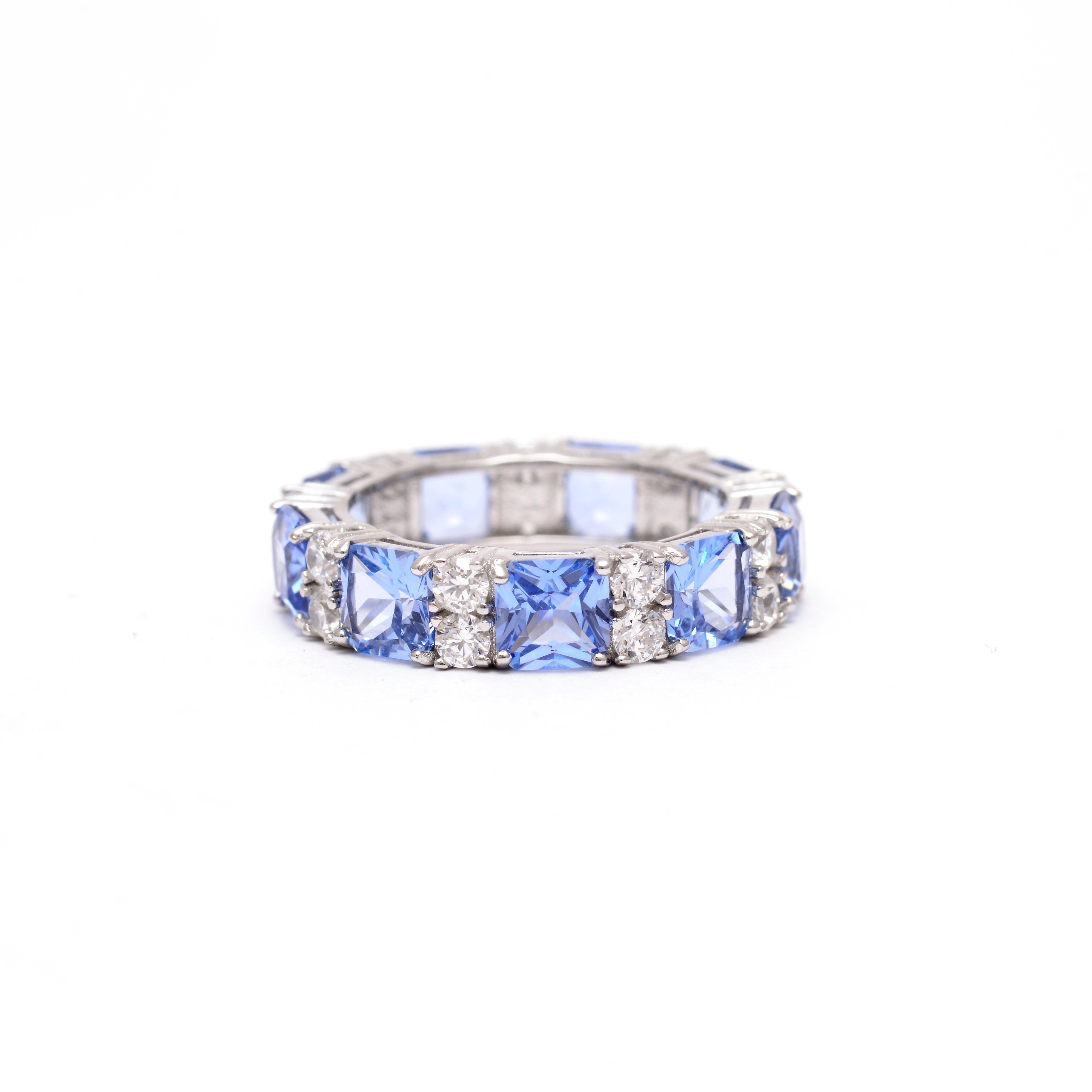 Blue & White CZ Eternity Band 925 Sterling Silver