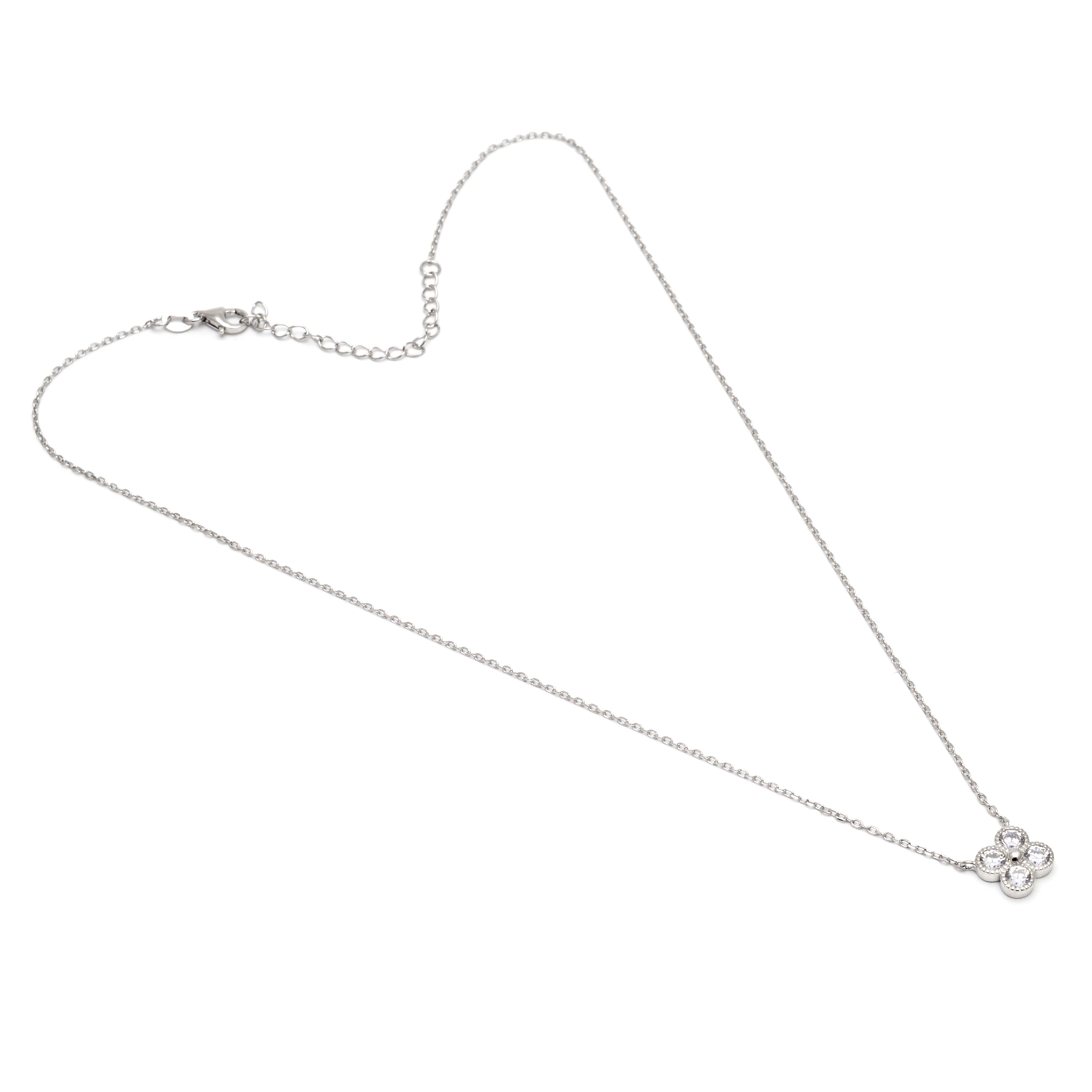 CZ Four-Leaf Clover Pendant Necklace 925 Sterling Silver