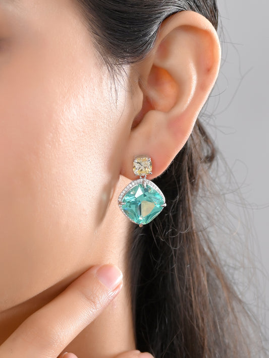 Emerald and Yellow Cushion Drop Earrings