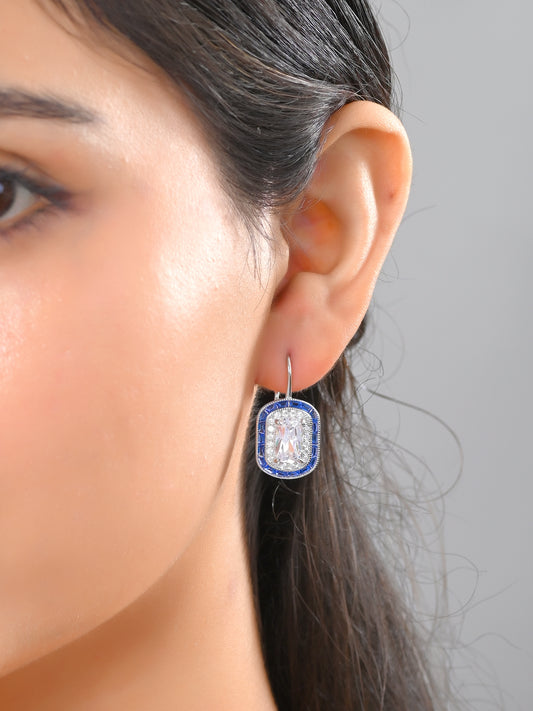 Sapphire Halo Sterling Silver Threader Earrings
