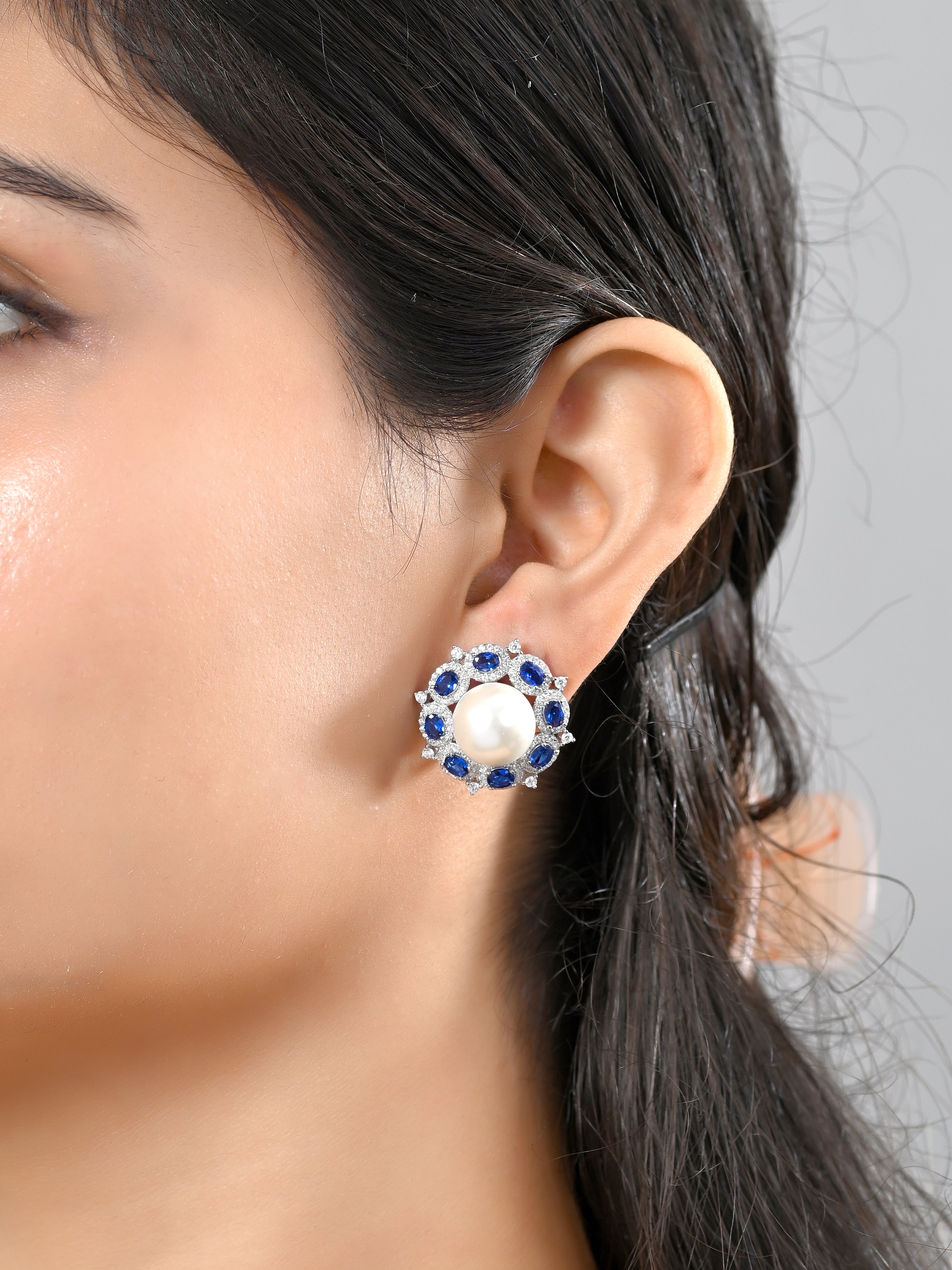 Blue Aura Pearl Sterling Silver Earrings
