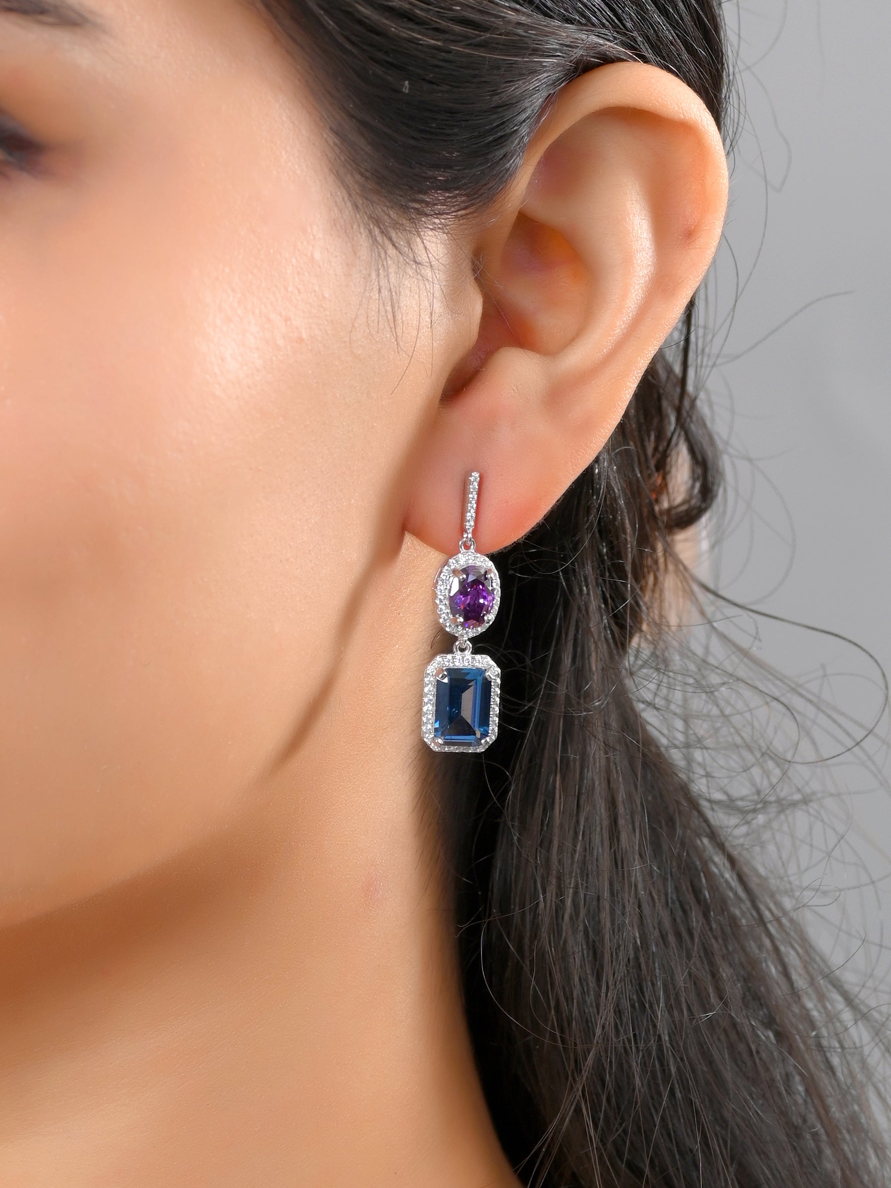 Two-Tone Gemstone Sterling Silver Drop Earrings