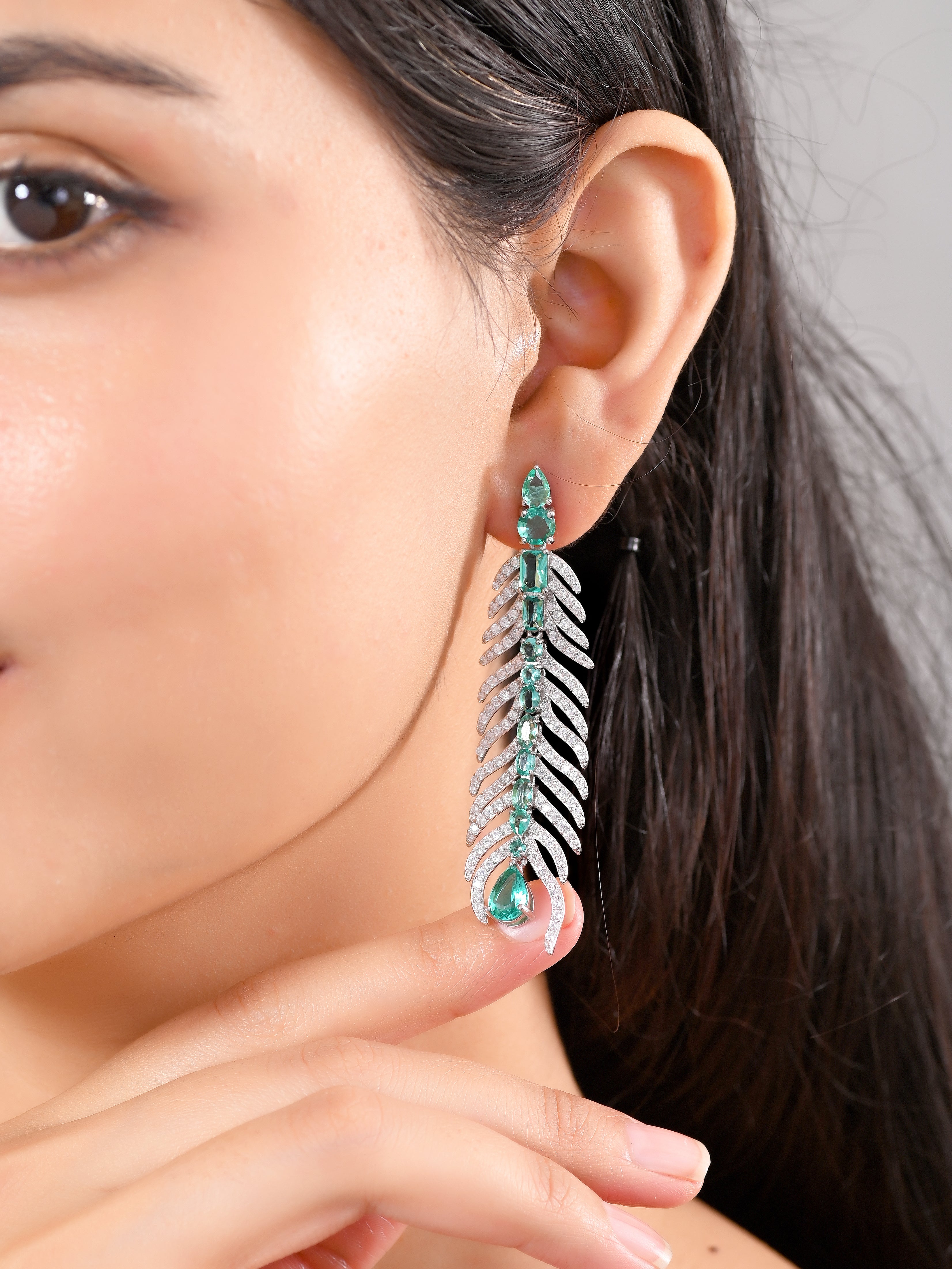 Sparkling Feather Drop Earrings