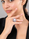 Vintage Pearl Sapphire Cocktail Ring in Sterling Silver