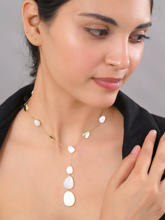 Golden Aura Sterling Silver Necklace with Mother of Pearl