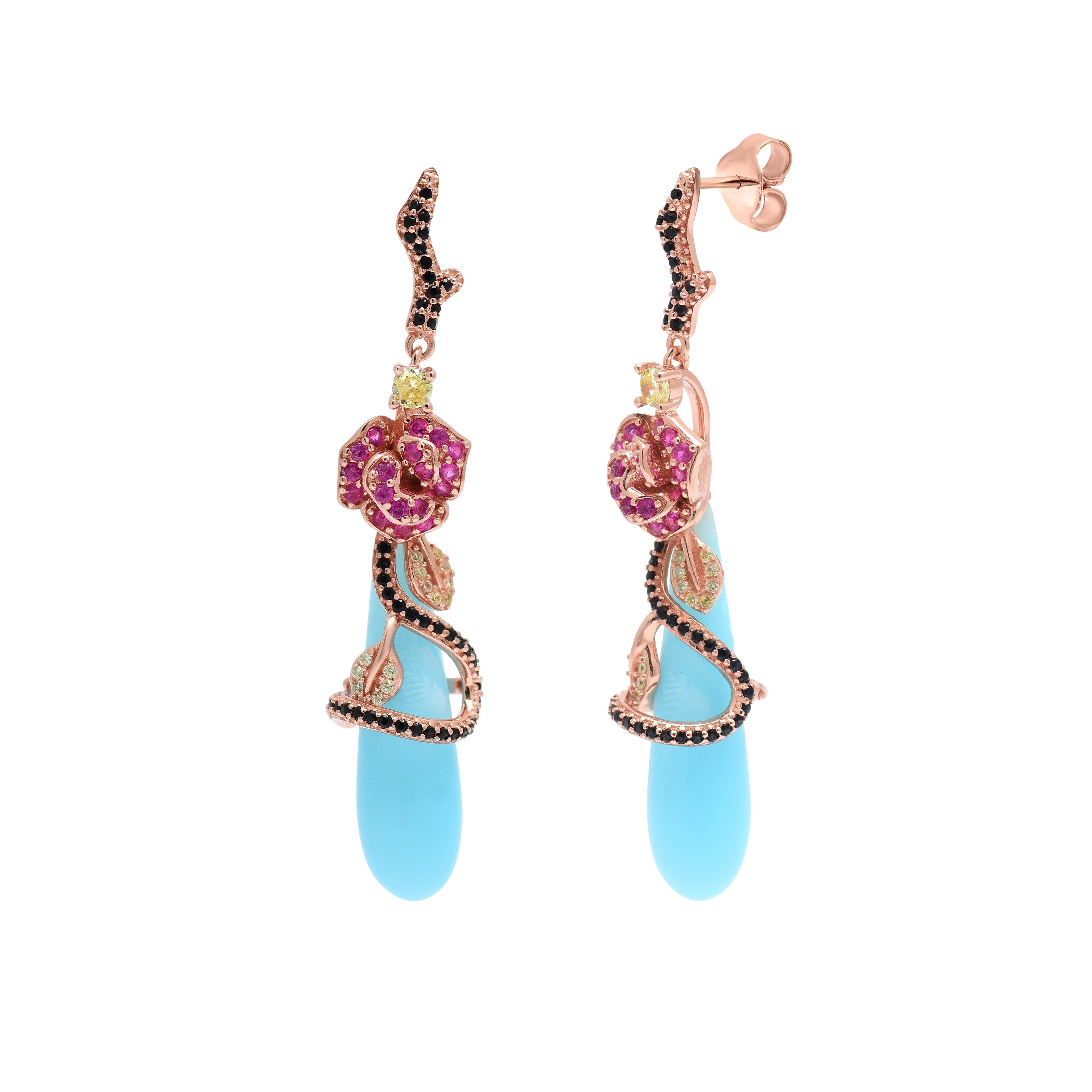 Rose with Turquoise Teardrop Earrings