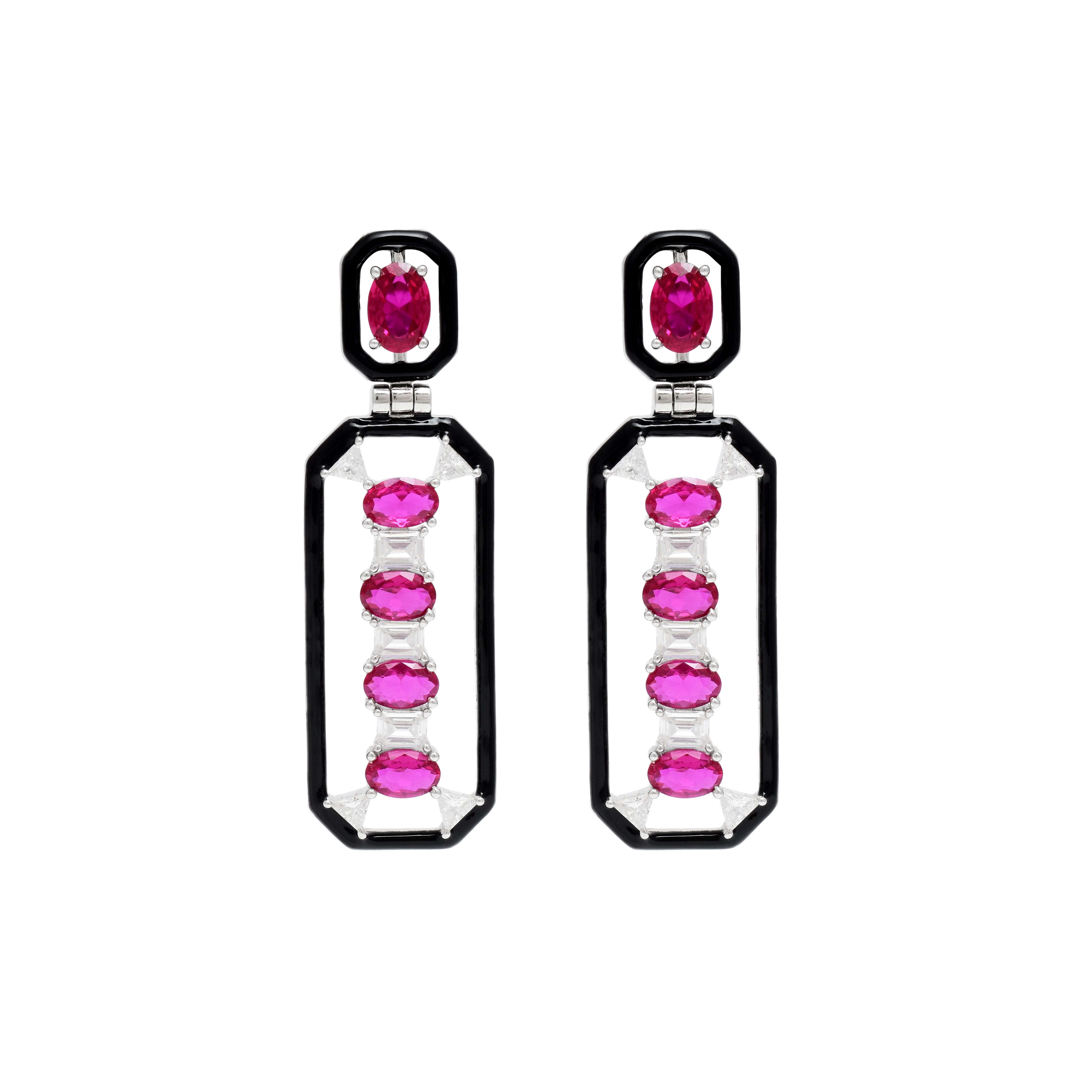 Geometric CZ Drop Earrings In 925 Sterling Silver