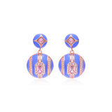 Periwinkle Blue Enamel Pink Stone Drop Earrings