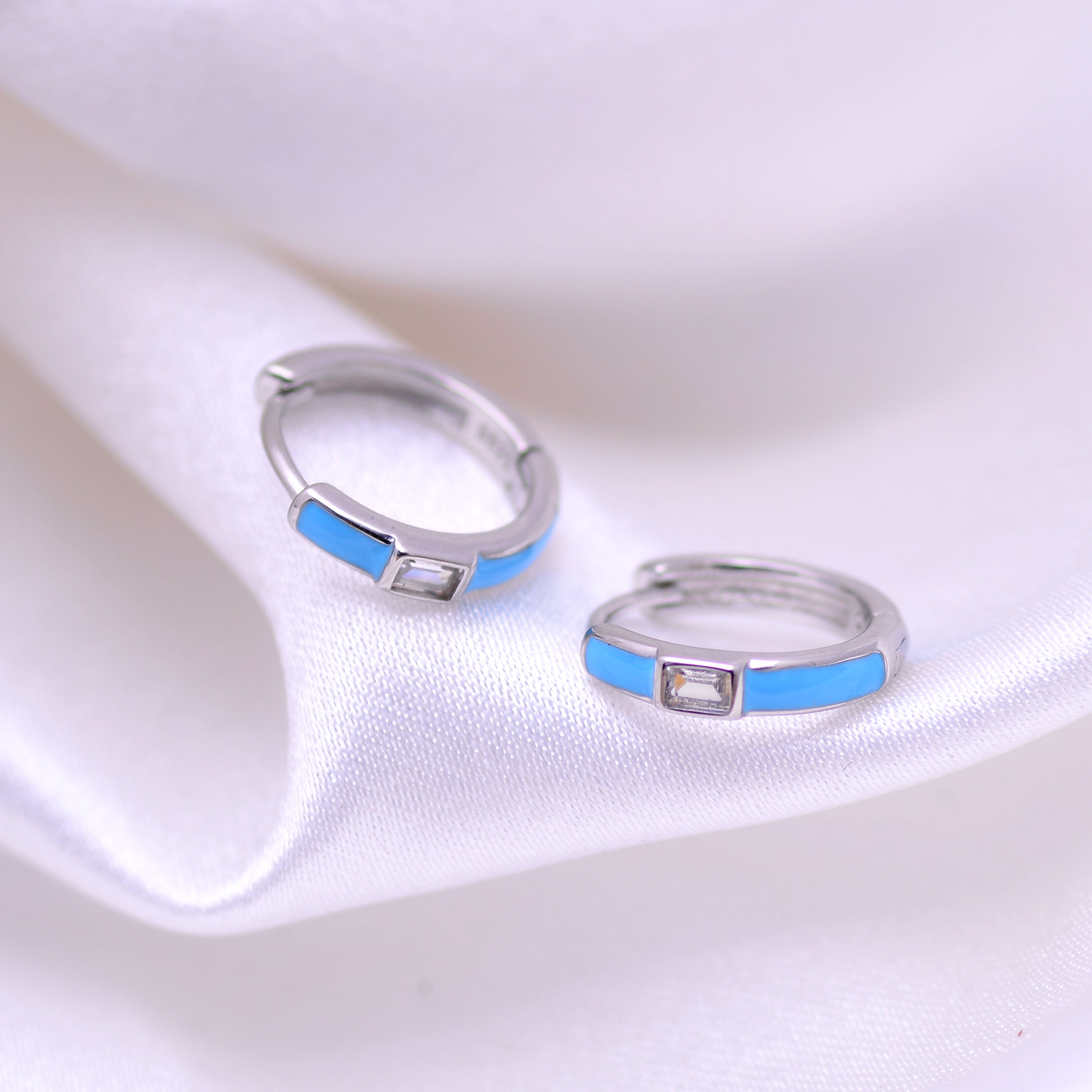 Sky Blue Enamel Huggie Earrings