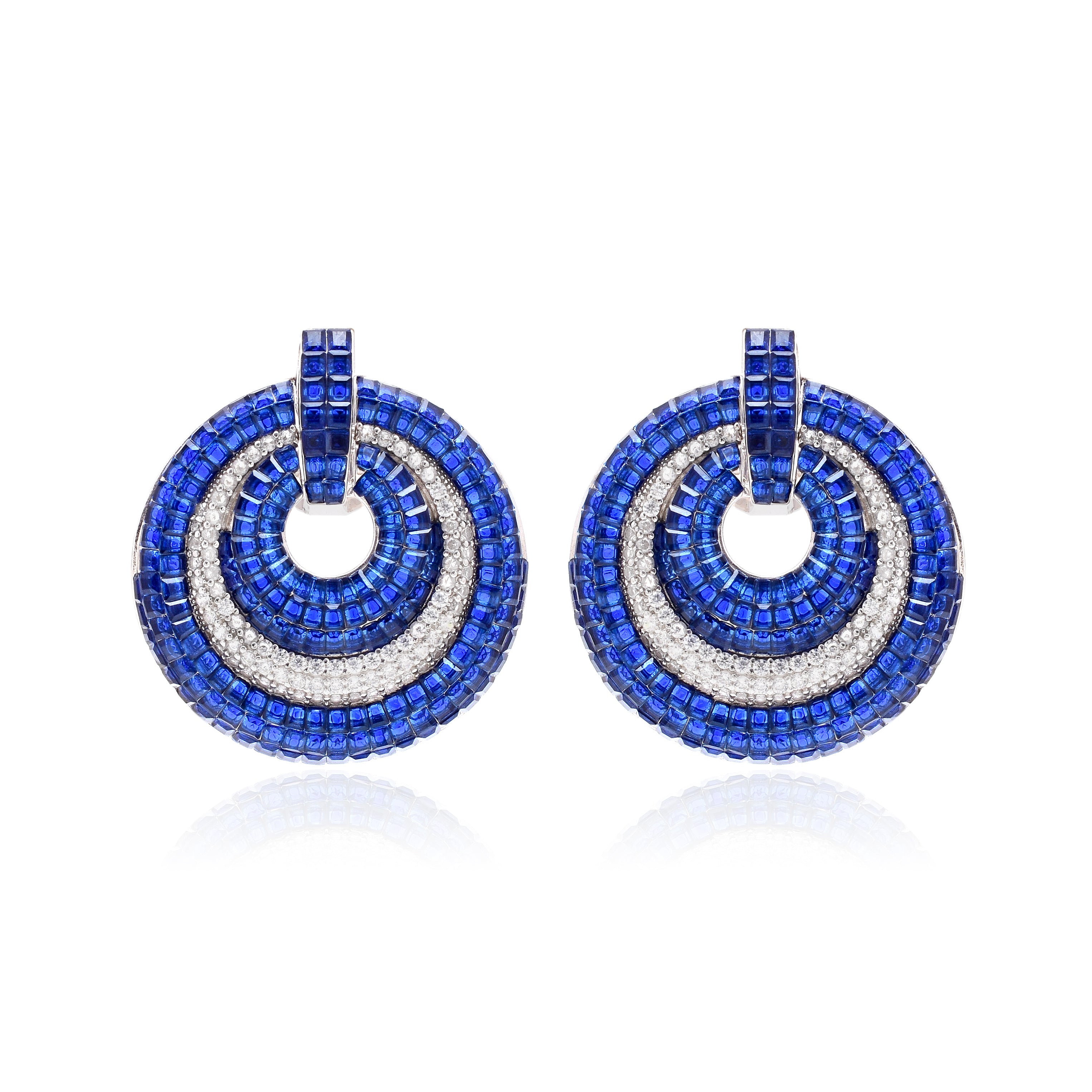 Sapphire Halo Earrings with Invisible Setting