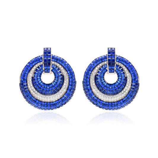 Sapphire Halo Earrings with Invisible Setting