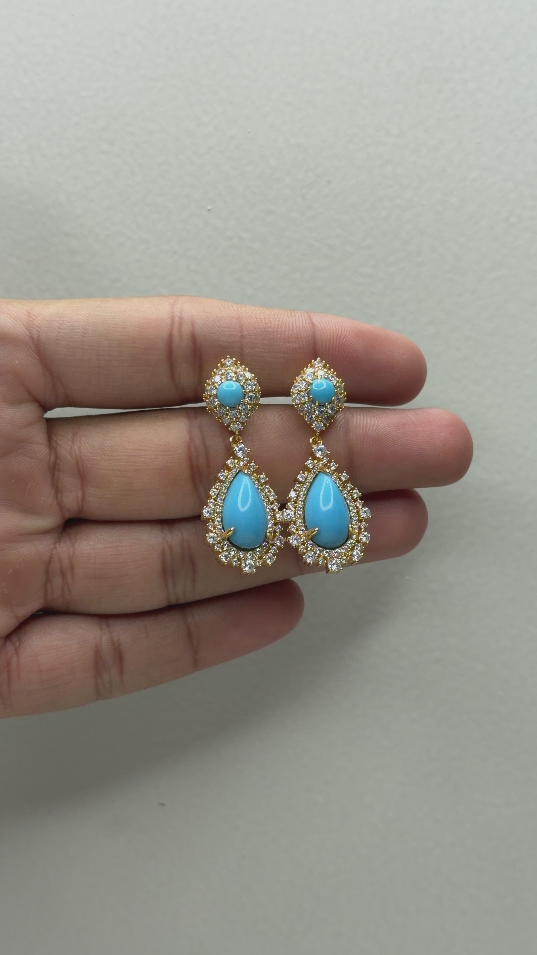 Turquoise Cabochon Drop Statement Earrings