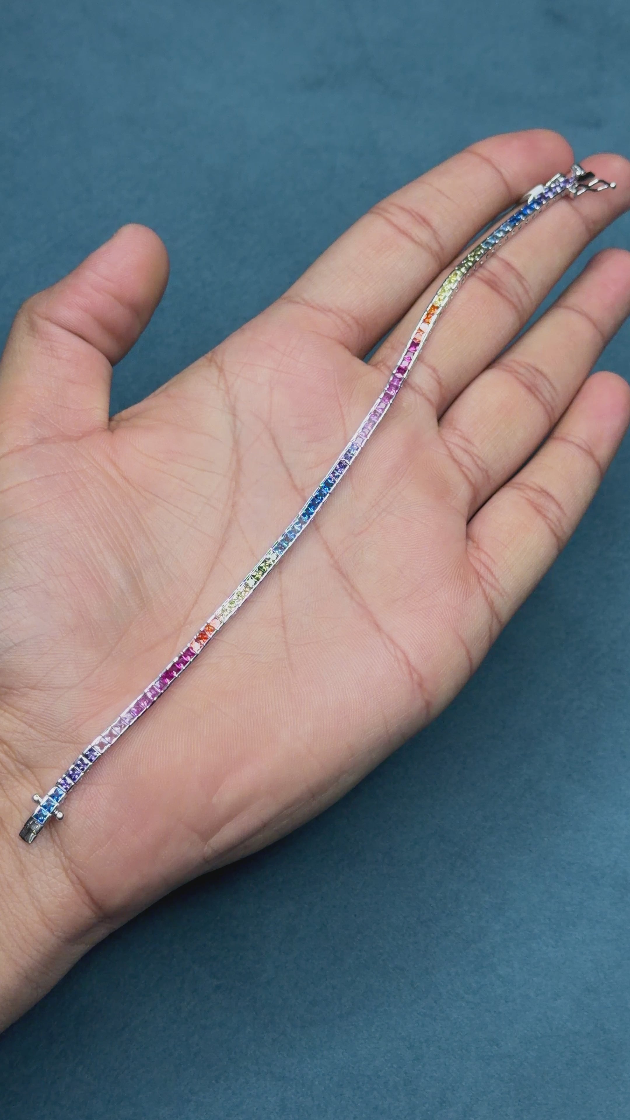 Multicolor Princess Cut Tennis Bracelet – Sterling Silver Luxury Bracelet