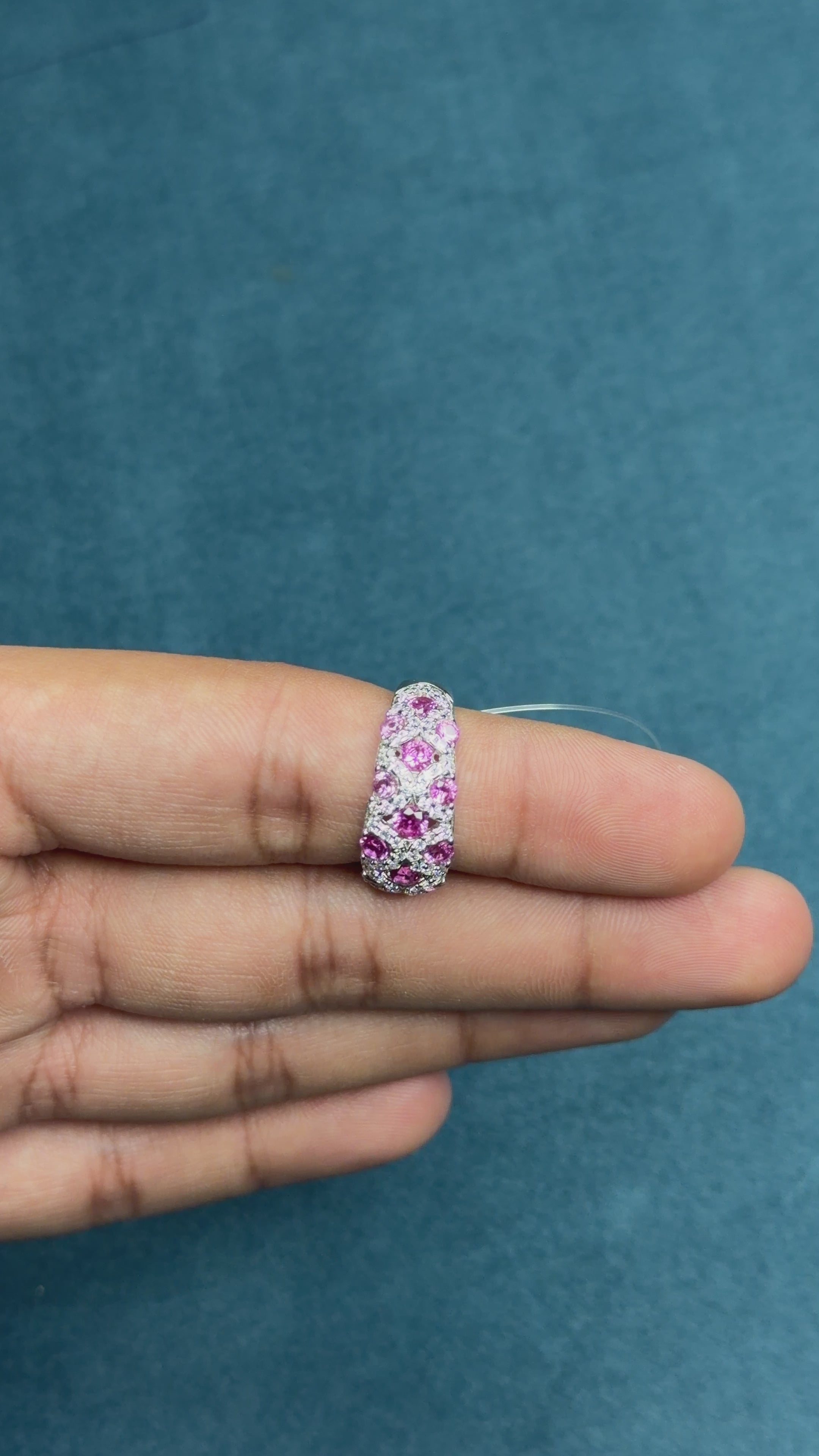 Pink Sapphire Diamond Pavé Band Ring