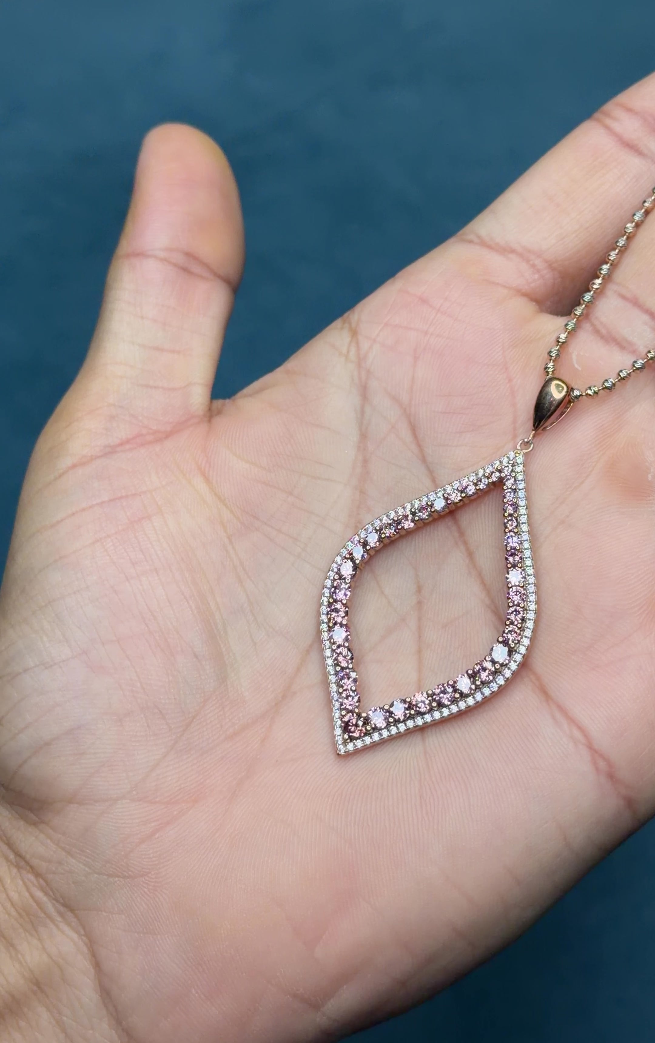 Delicate Pink Zircon Marquise Outline Pendant in Rose Gold Plating