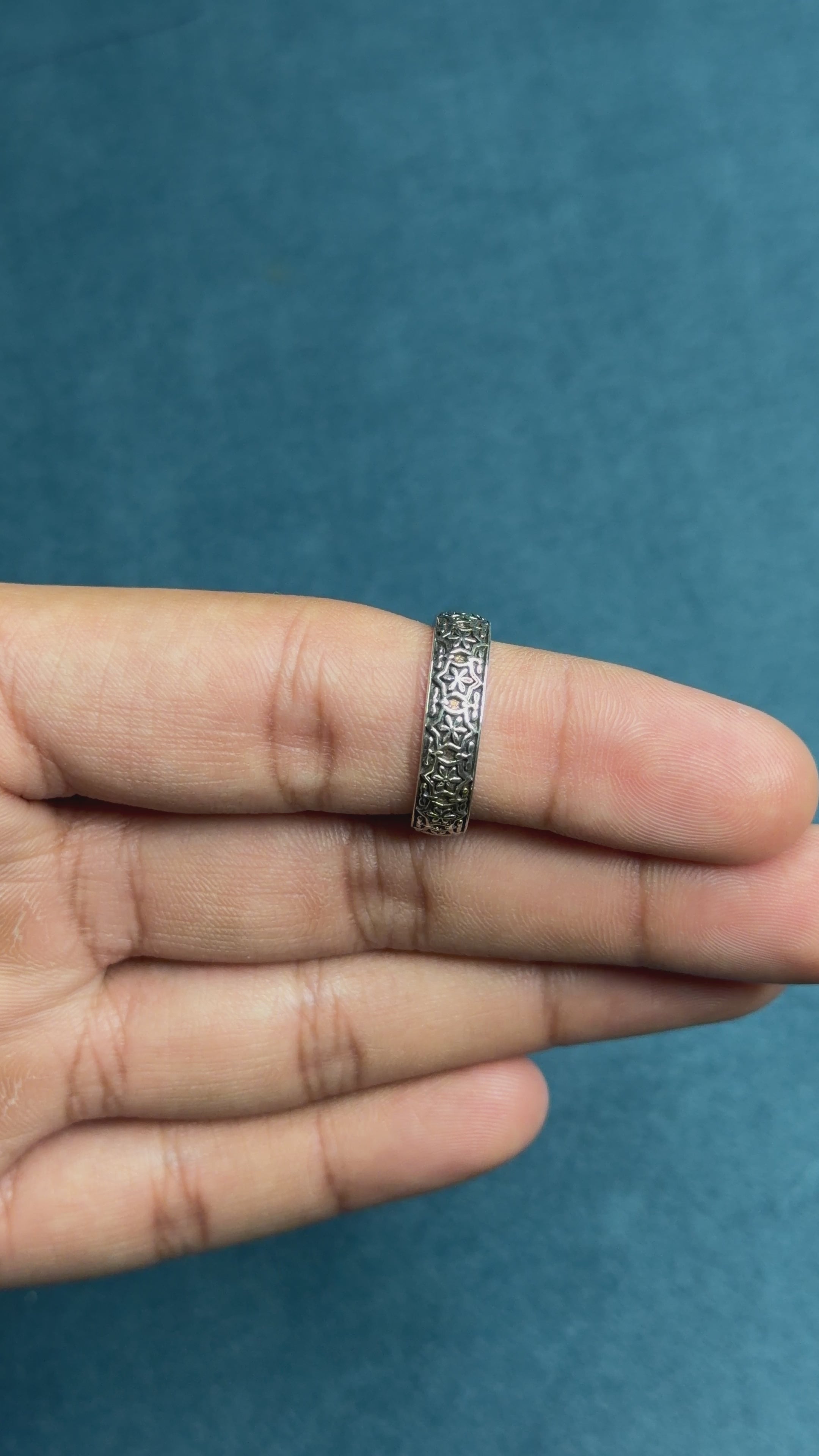 Oxidised Silver Engraved Ring Band for Men