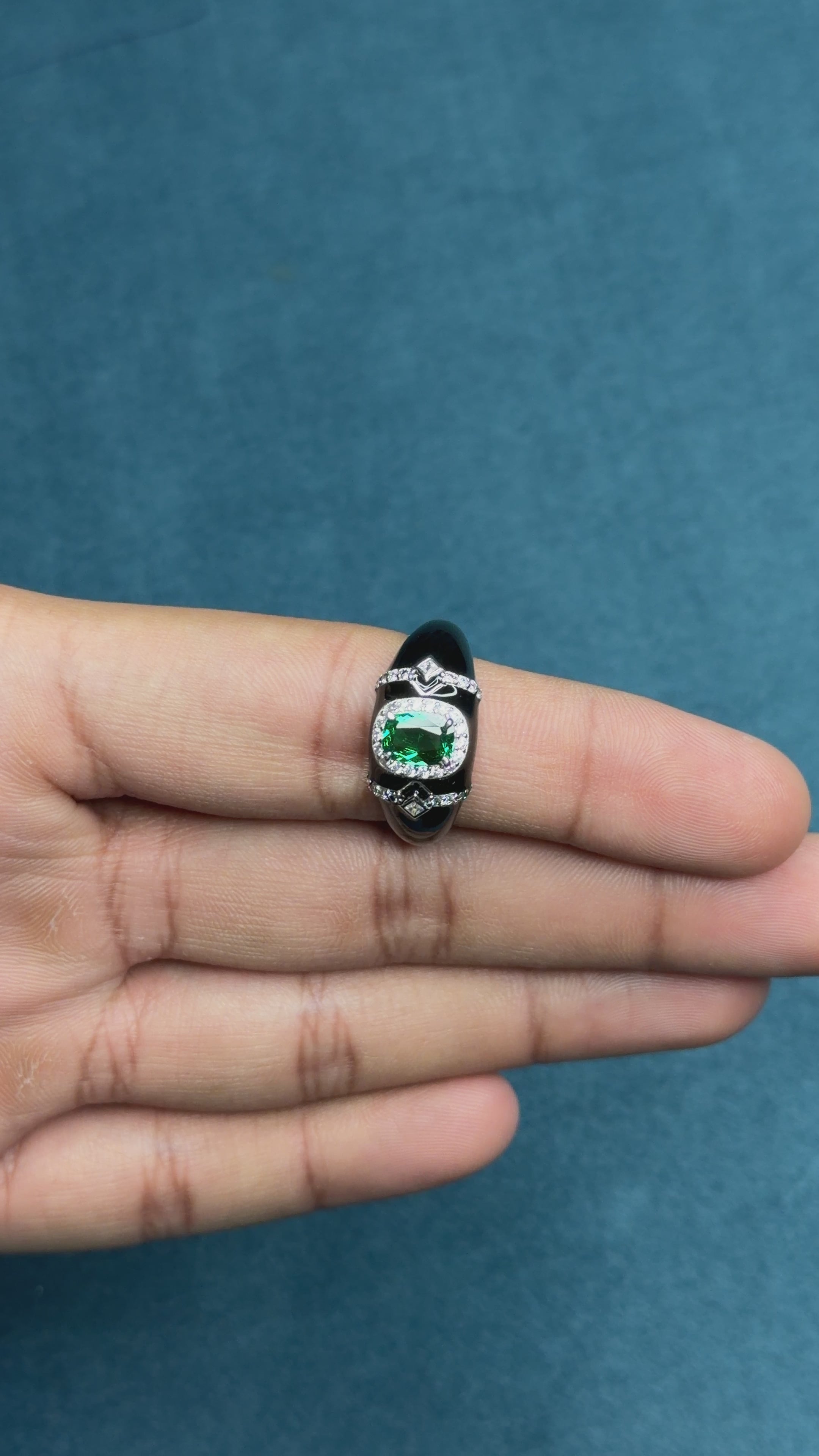 Emerald Diamond Cocktail Ring with Enamel