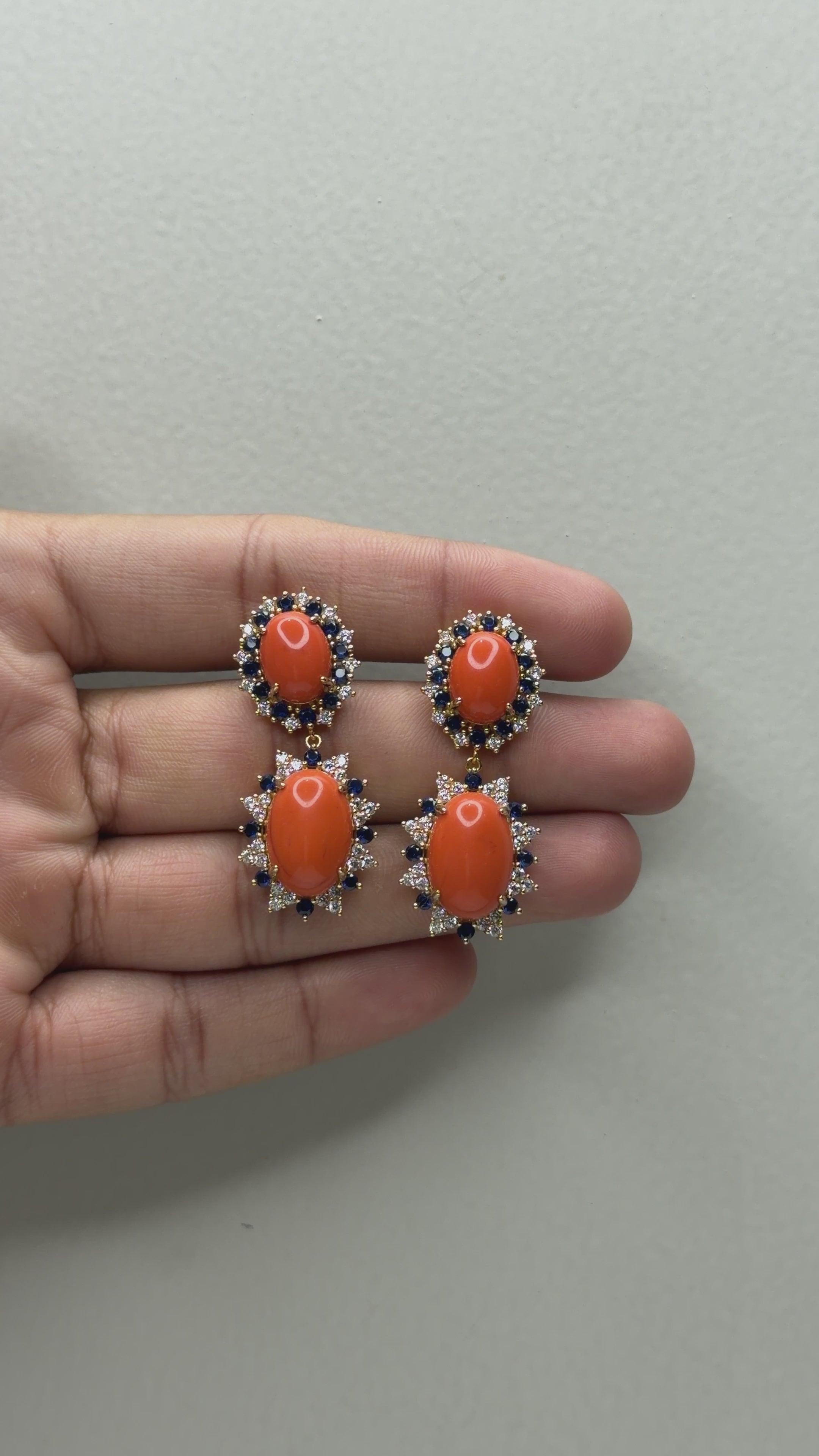 Coral Halo Drop Gemstone Earrings