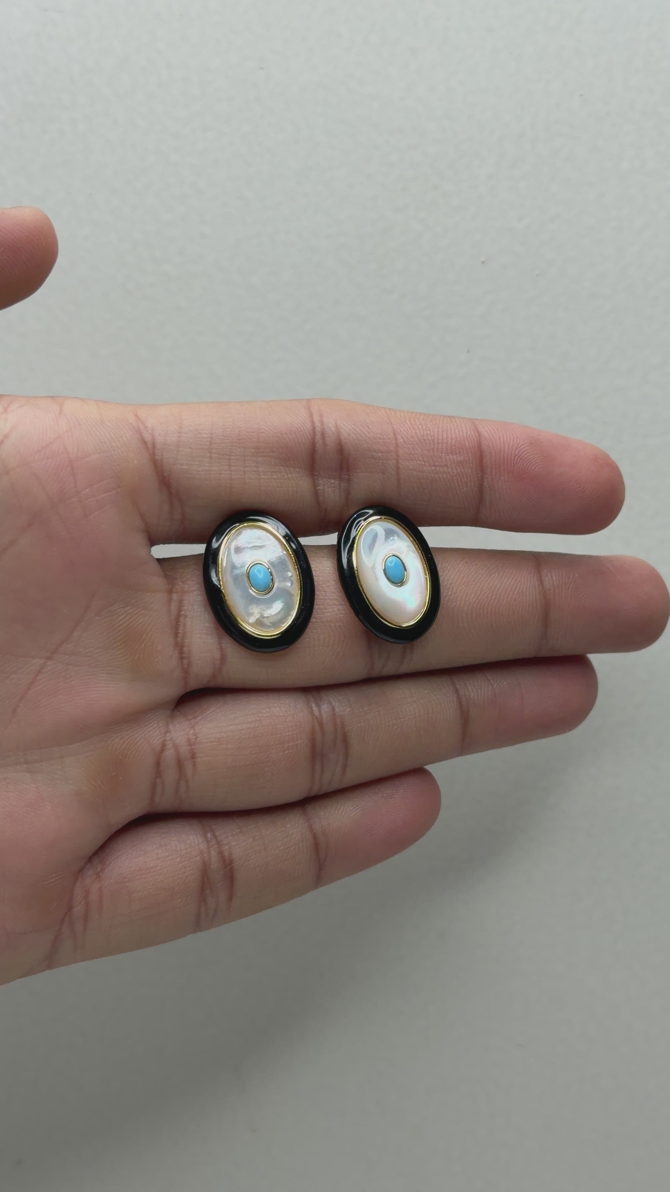 Black Enamel Mother of Pearl Turquoise Earrings