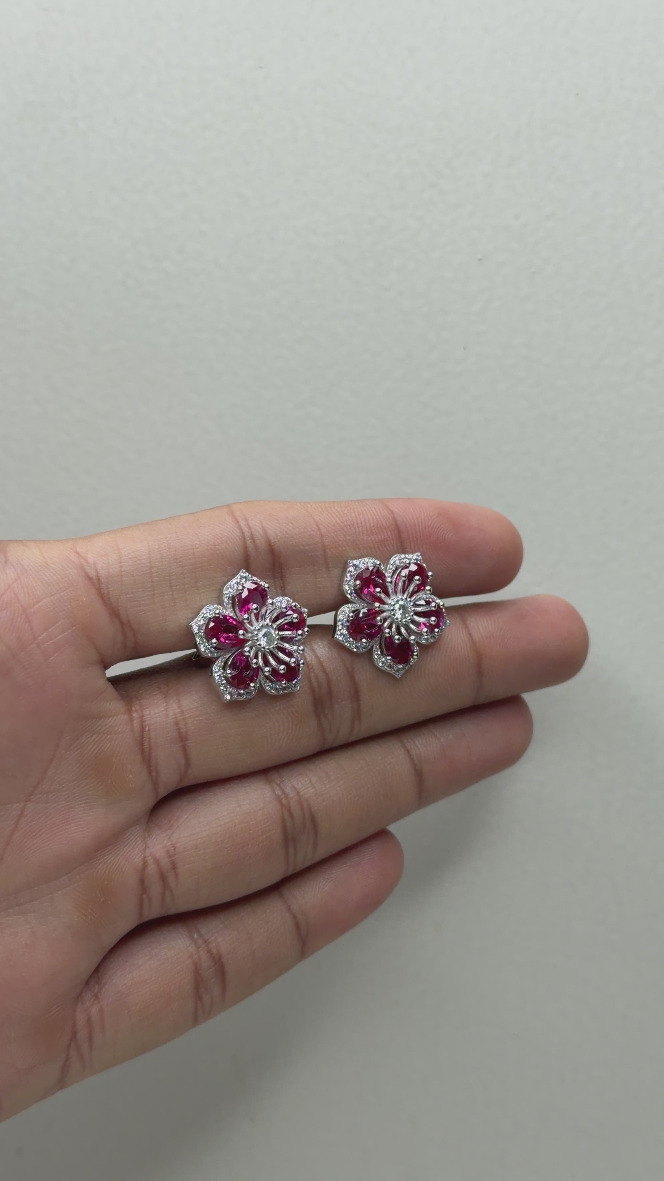 Elegant Ruby Flower Earrings in Sterling Silver
