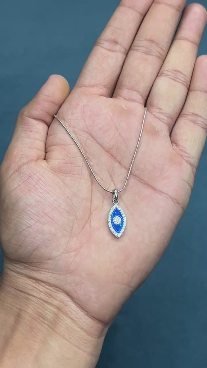 Blue Opal Evil Eye Chain Pendant 925 Sterling Silver