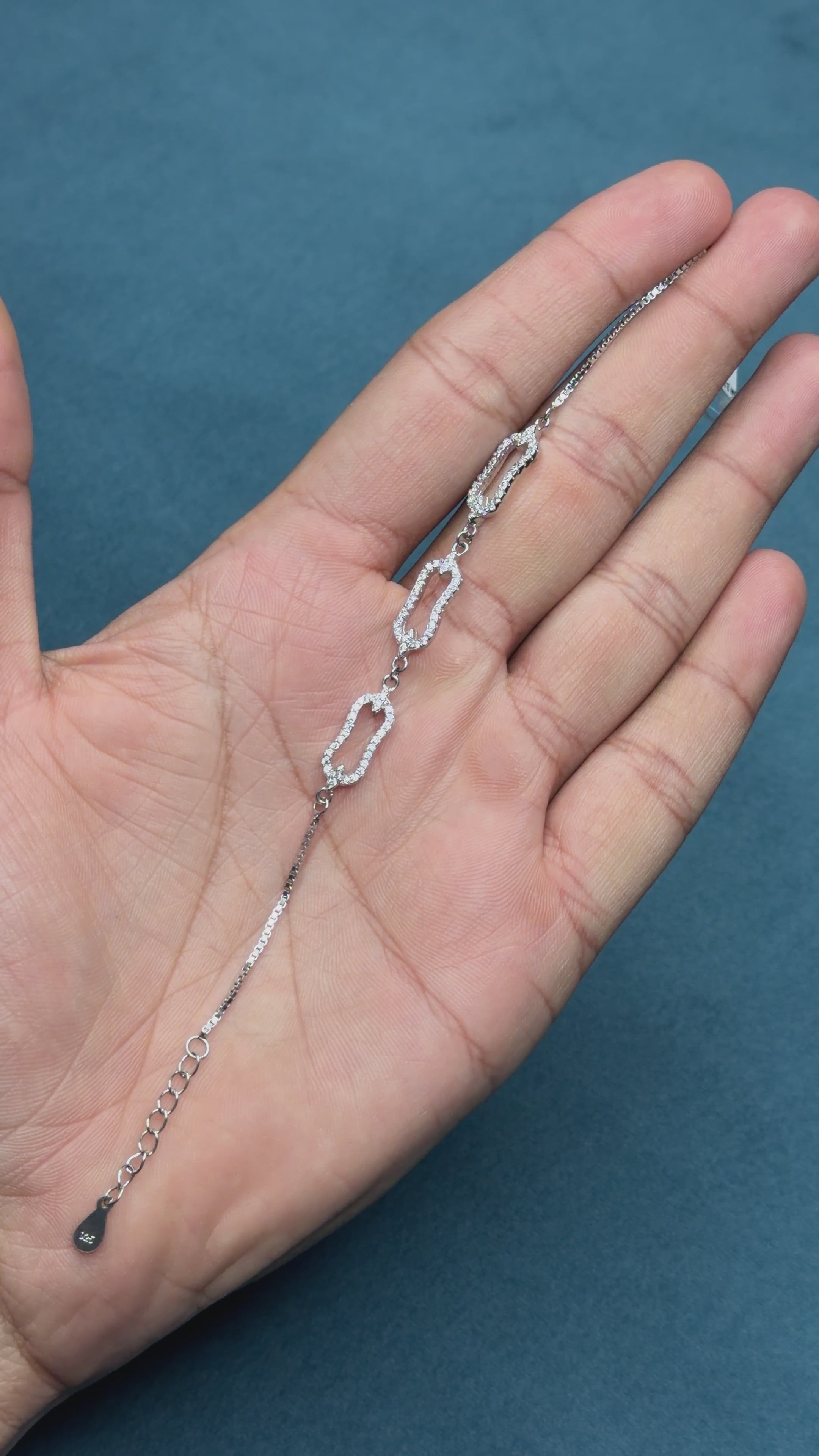 Sterling Silver Open Link Chain Bracelet with CZ Accents