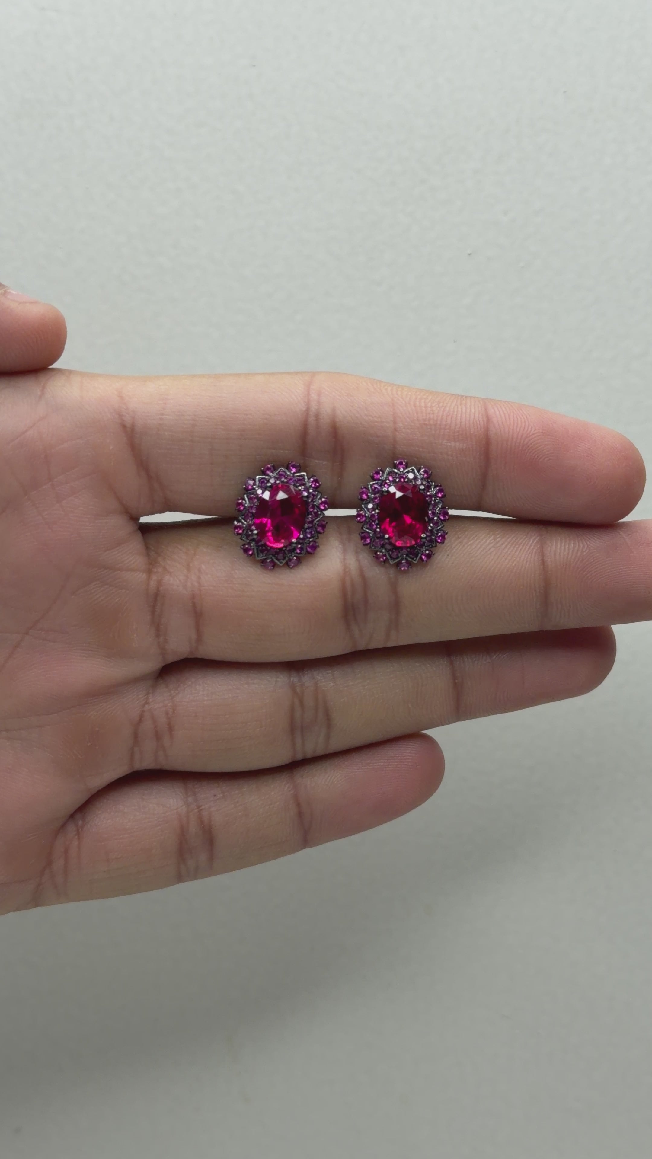 Pink Oval Cluster Halo Earrings 