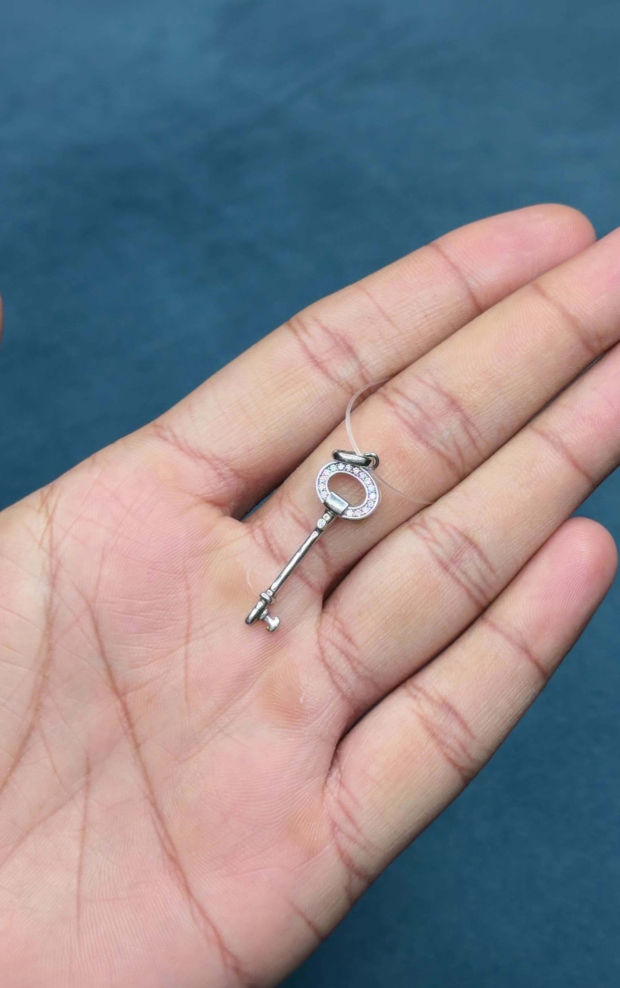 Key Chain Pendant with Cubic Zirconia 925 Sterling Silver