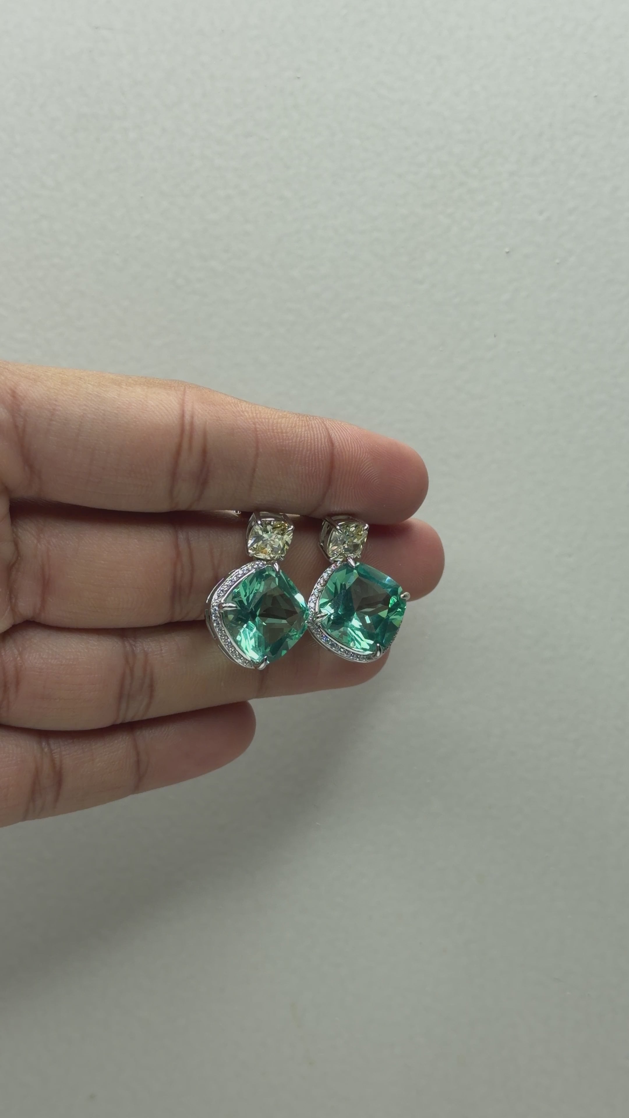 Emerald and Yellow Cushion Drop Earrings