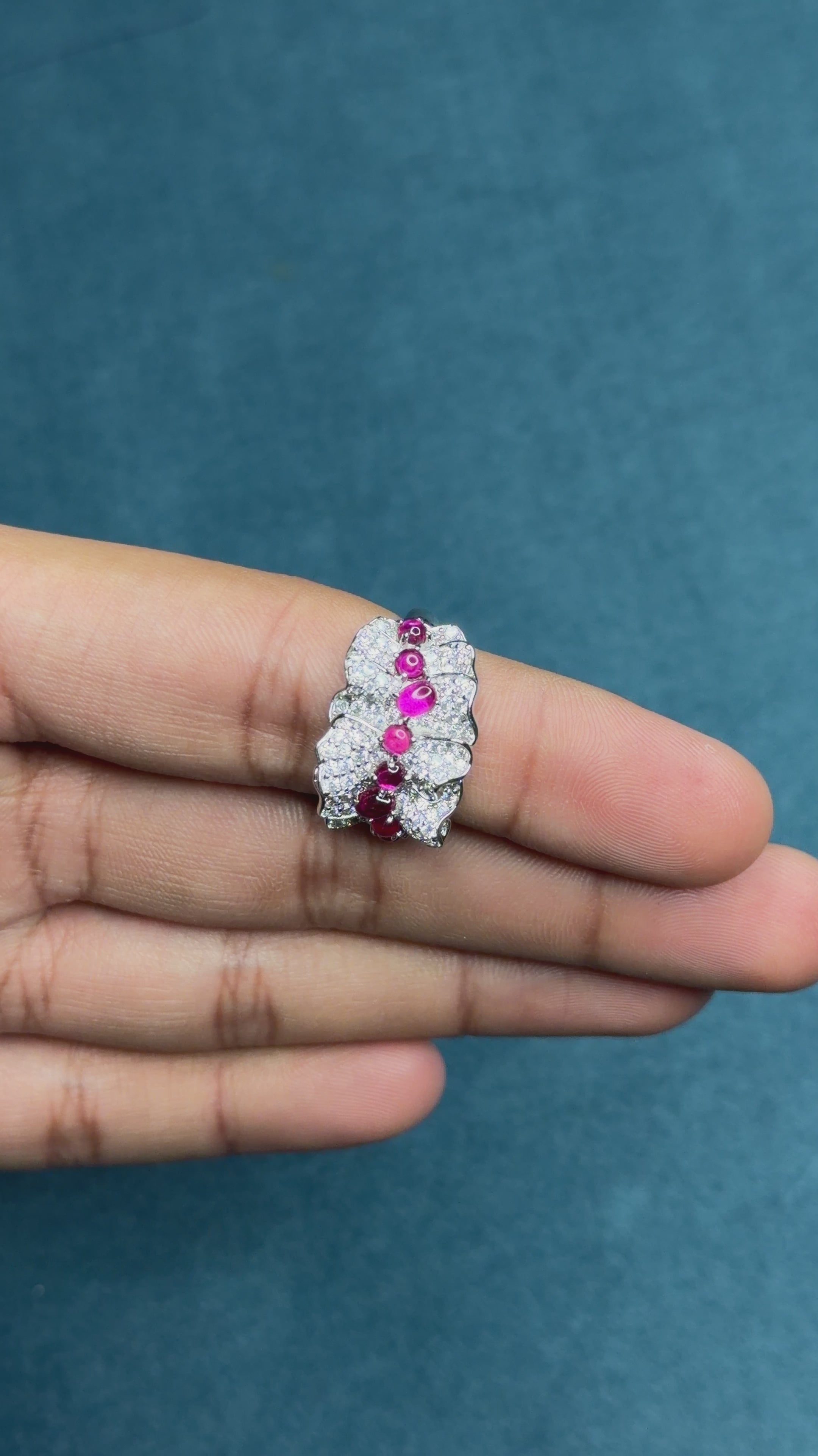 Ruby Diamond Flower Cocktail Ring