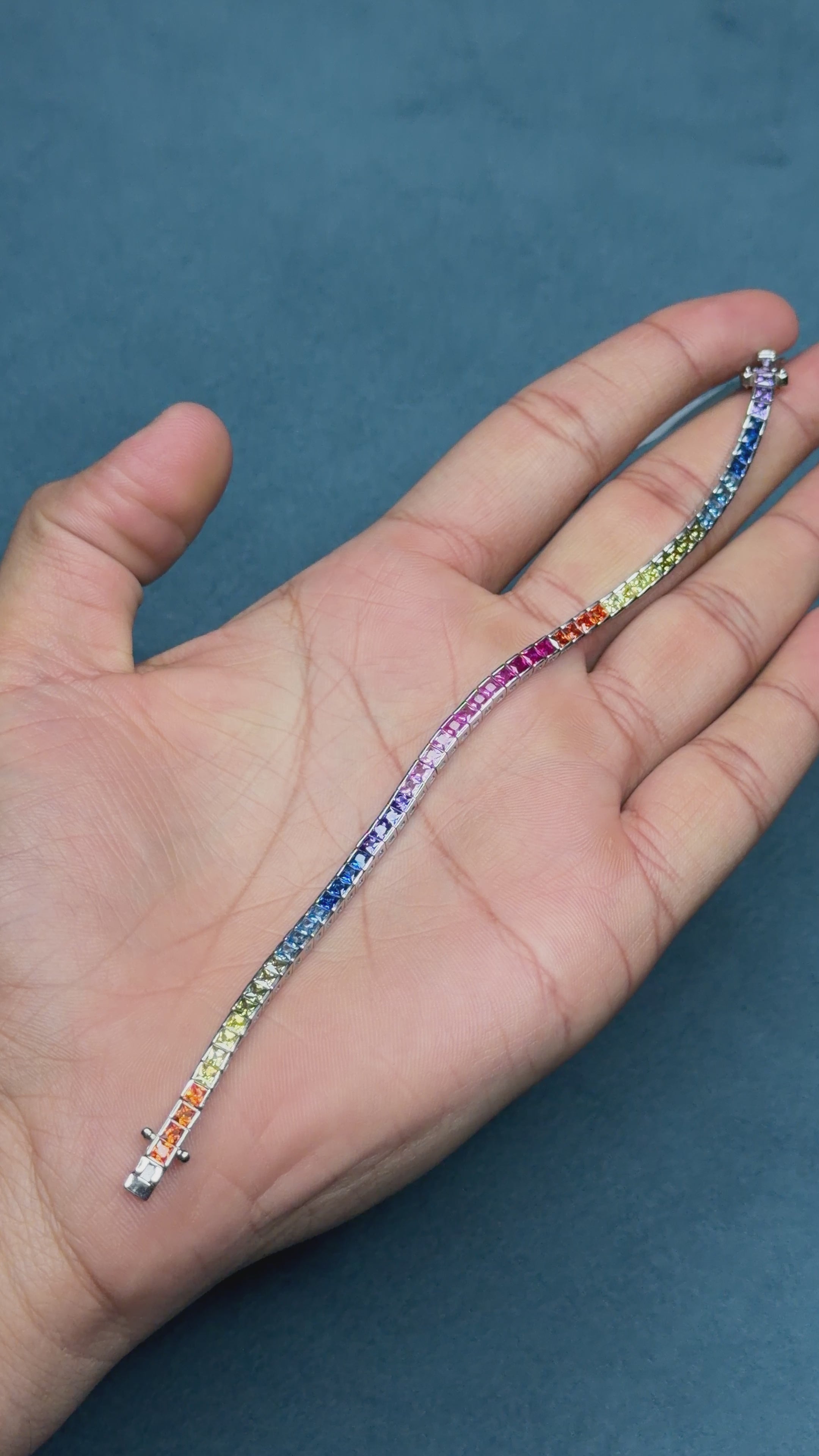 Rainbow Princess Cut Tennis Bracelet