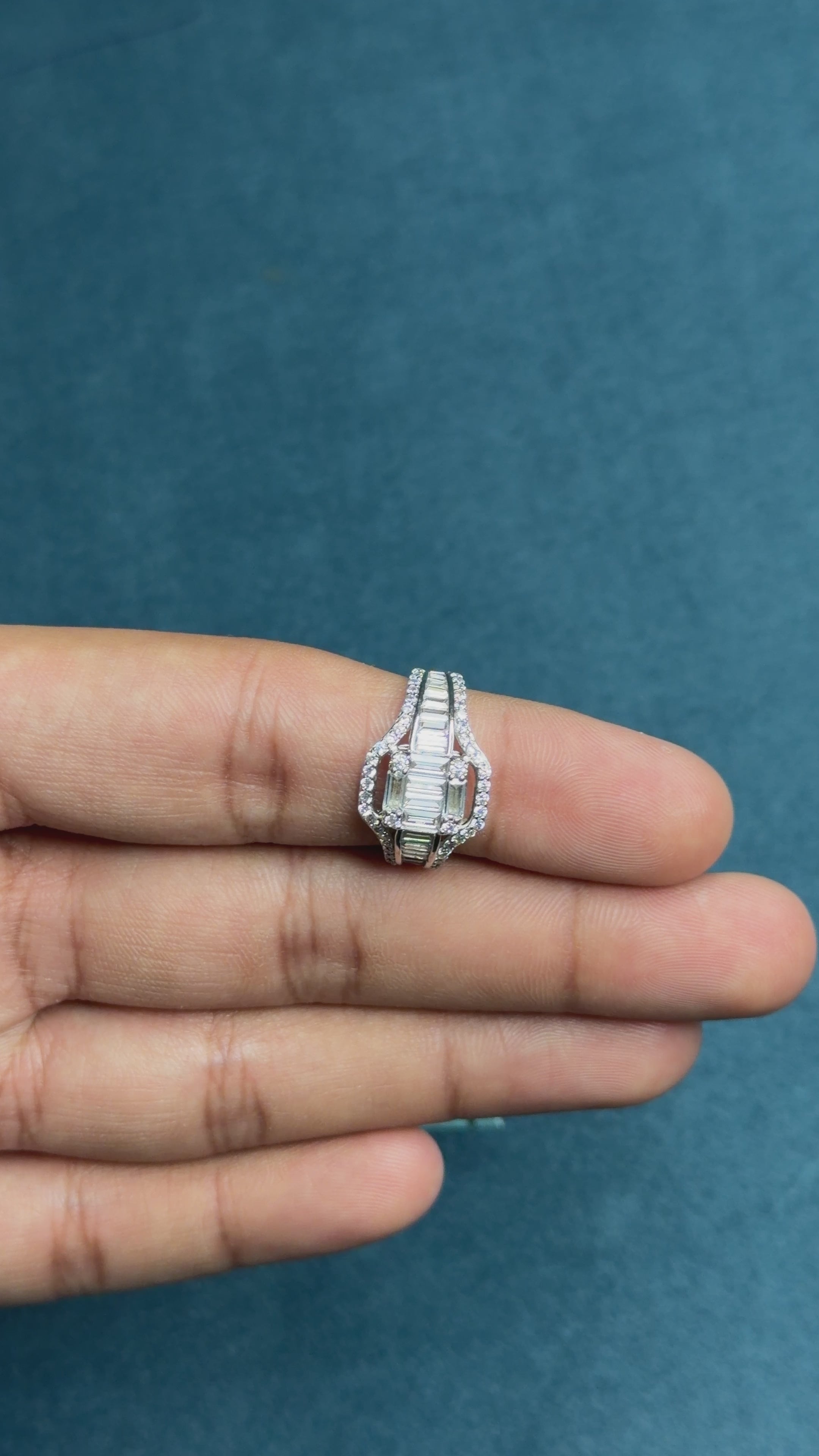 Baguette Cluster Ring 925 Sterling Silver