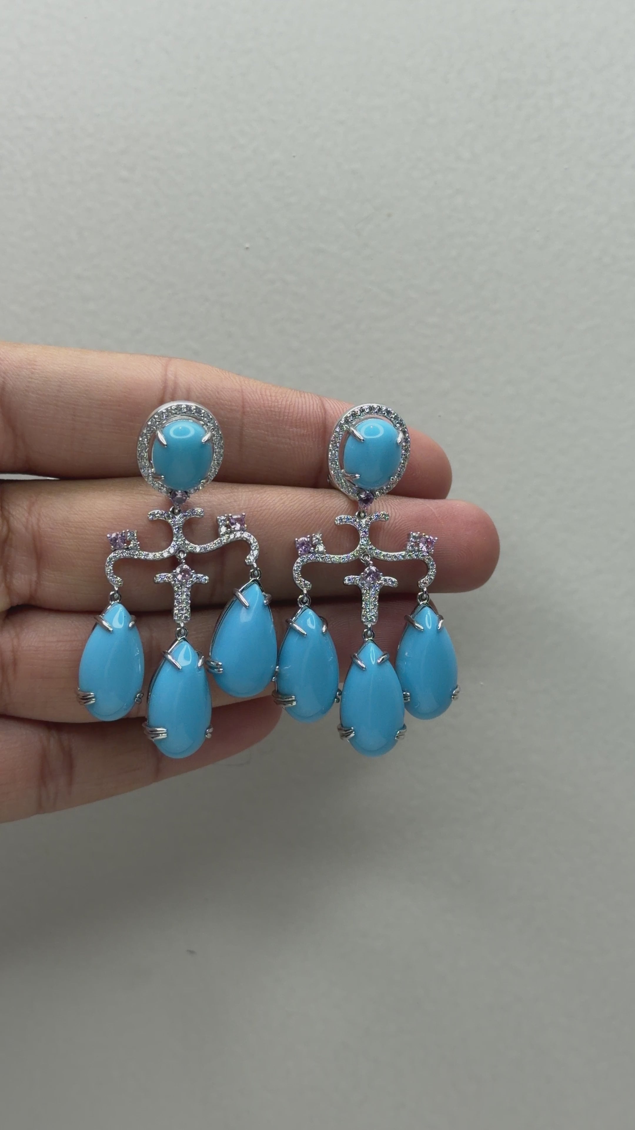 Turquoise Teardrop Chandelier Statement Earrings