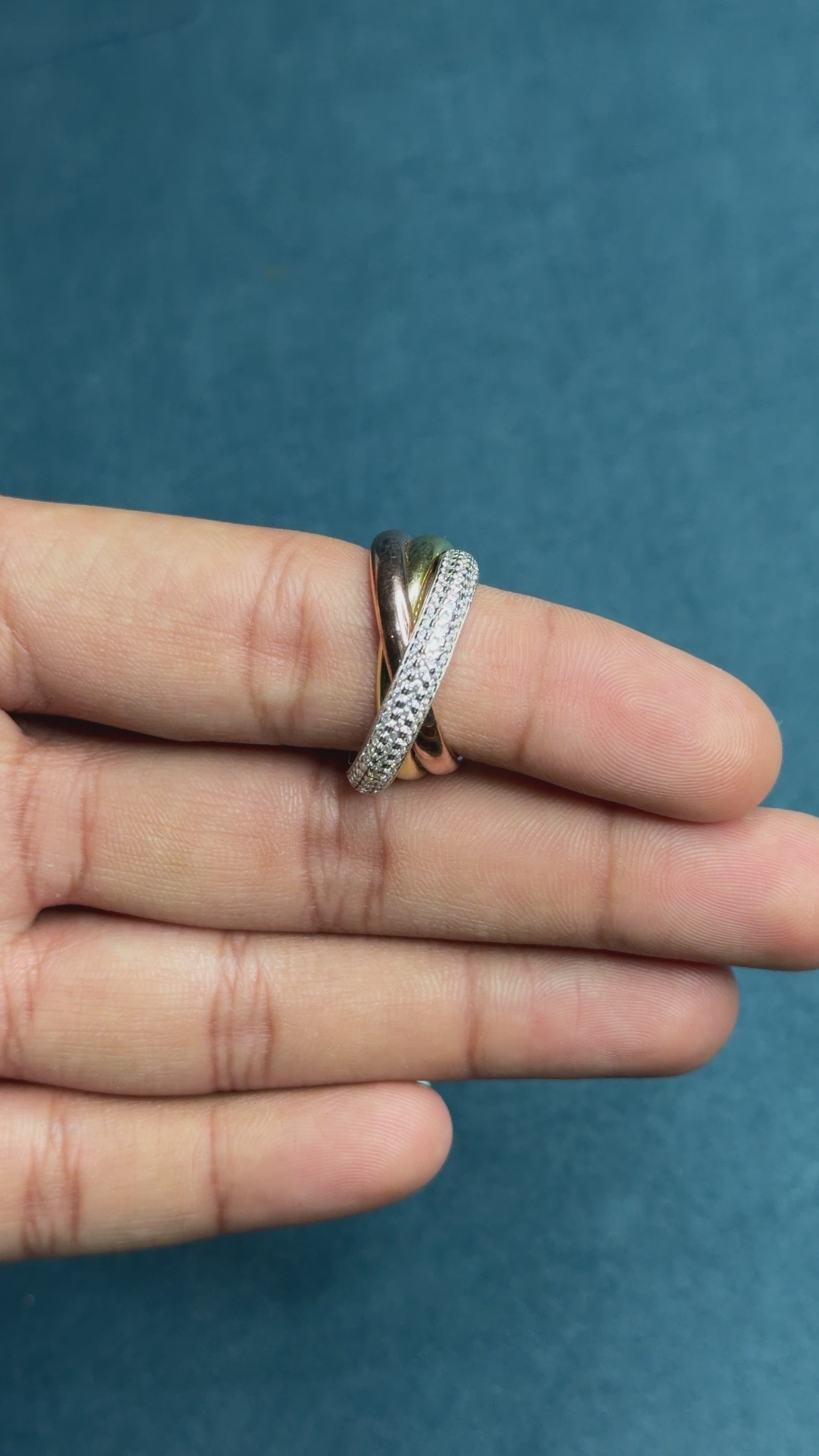 Tri-Color Gold Diamond Rolling Ring