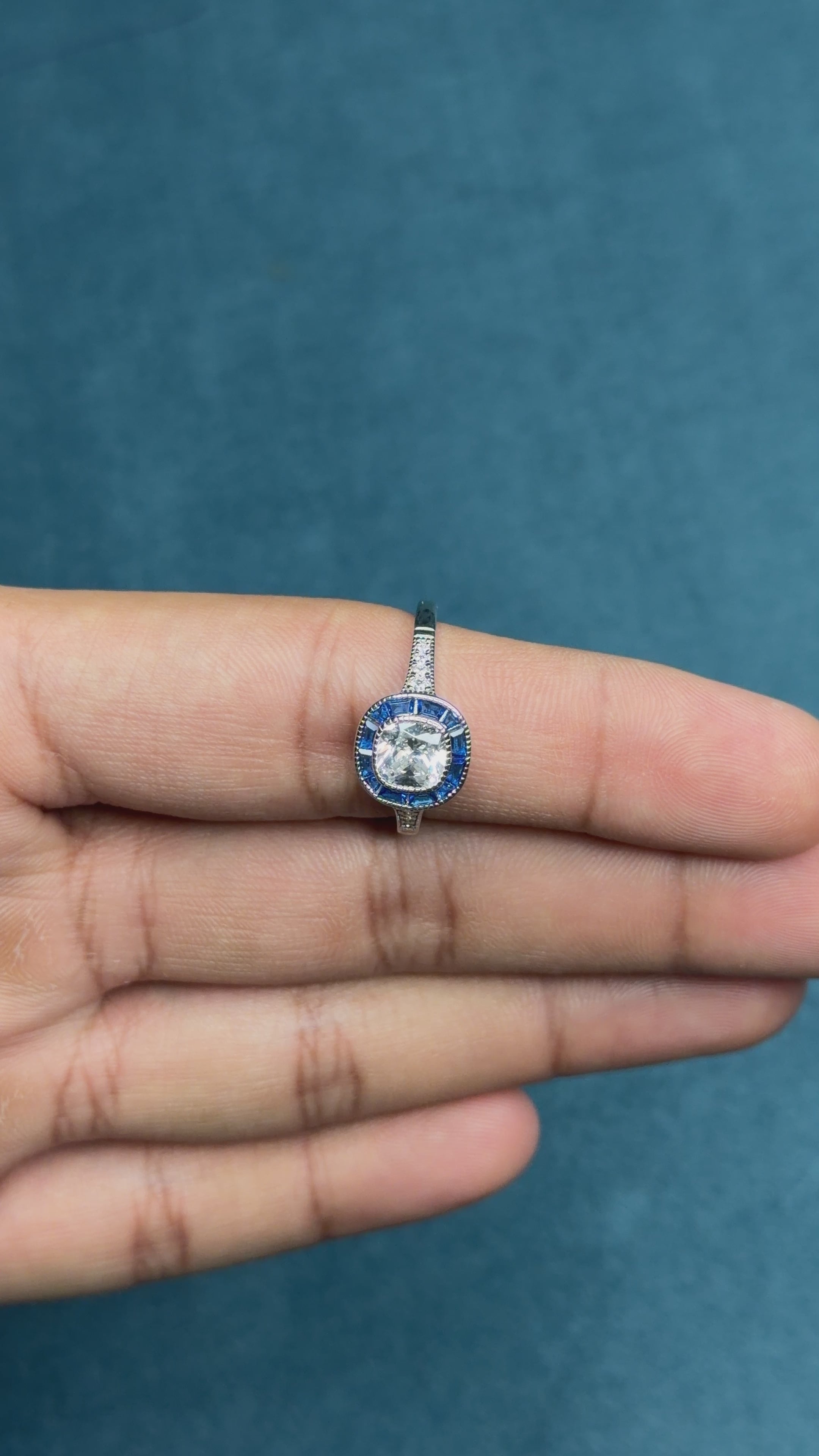 Diamond Sapphire Halo Ring