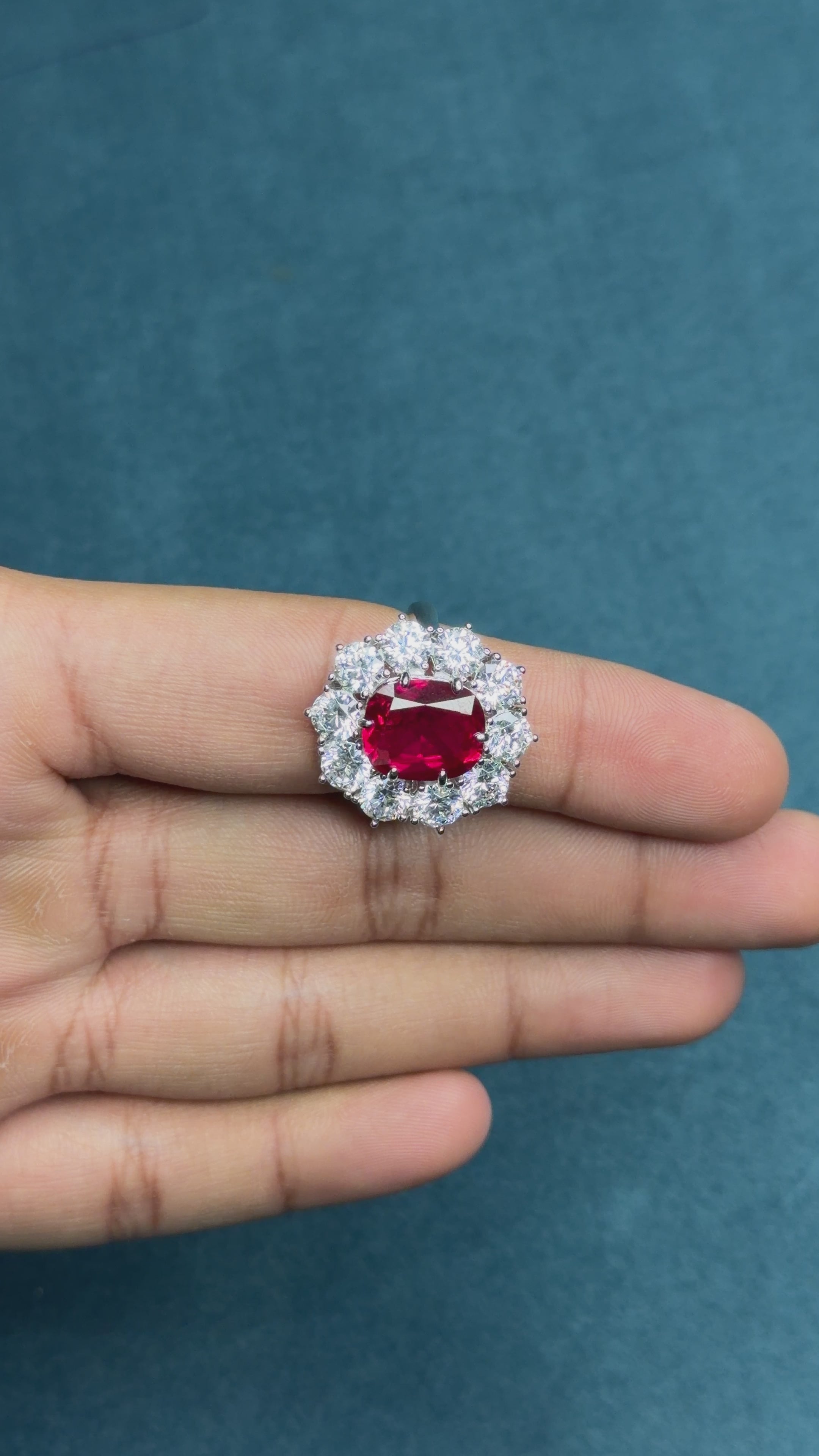 Ruby and Diamond Statement Cluster Ring