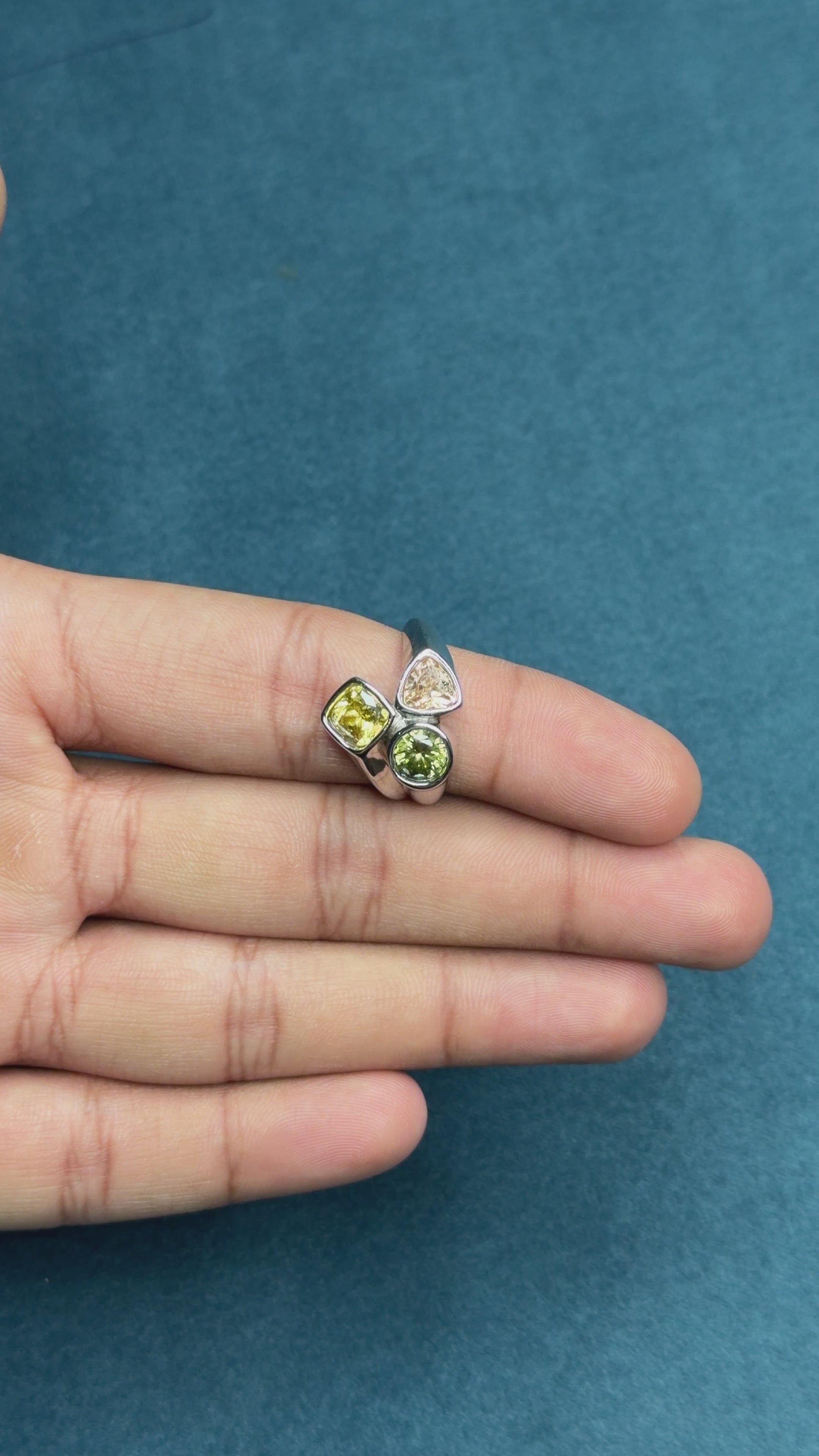 Statement Three Stone Bezel Set Ring