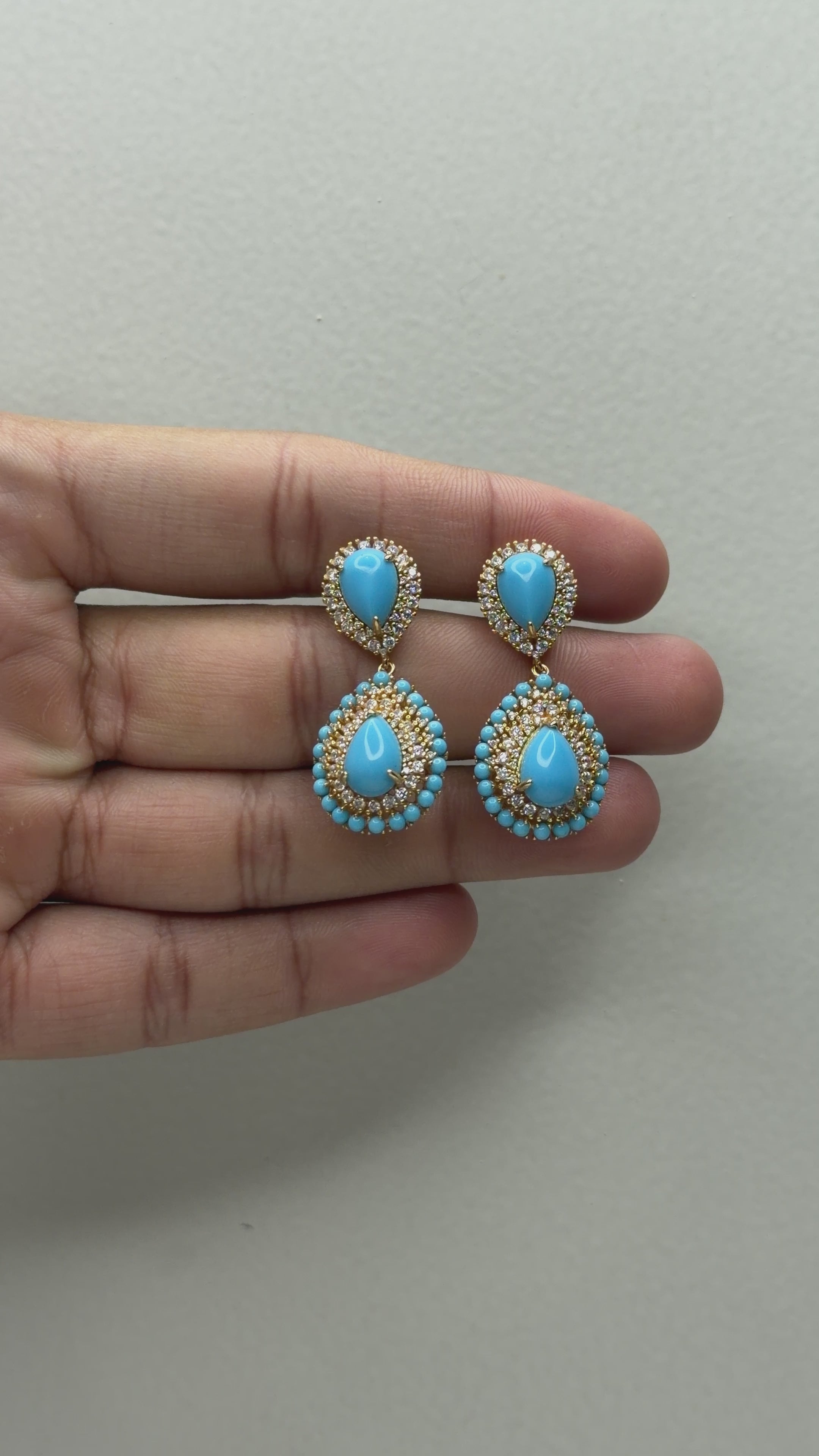 Turquoise Teardrop Pavé Statement Earrings